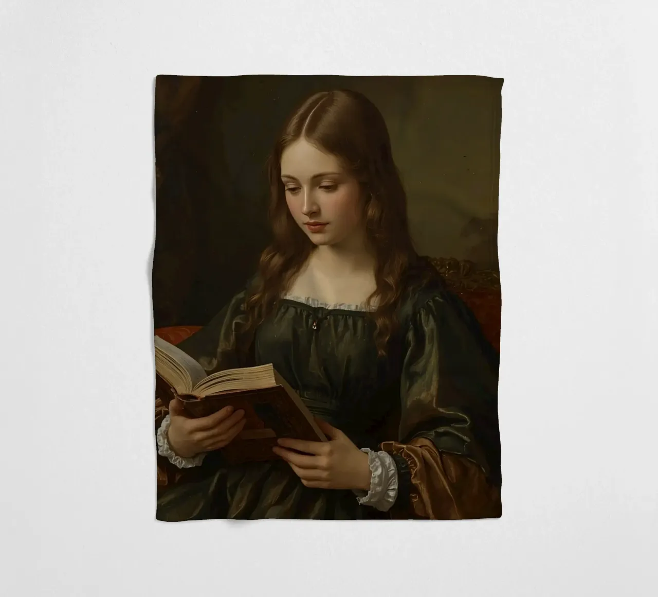Giovane ragazza intenta a leggere un libro in una stanza elegante coperta in pile da DesignDoodle