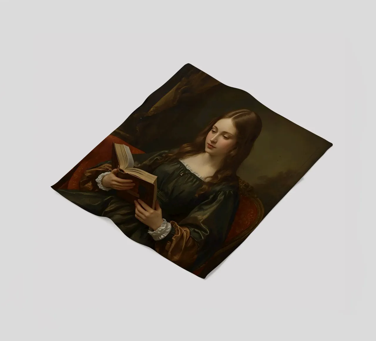 Giovane ragazza intenta a leggere un libro in una stanza elegante coperta in pile da DesignDoodle