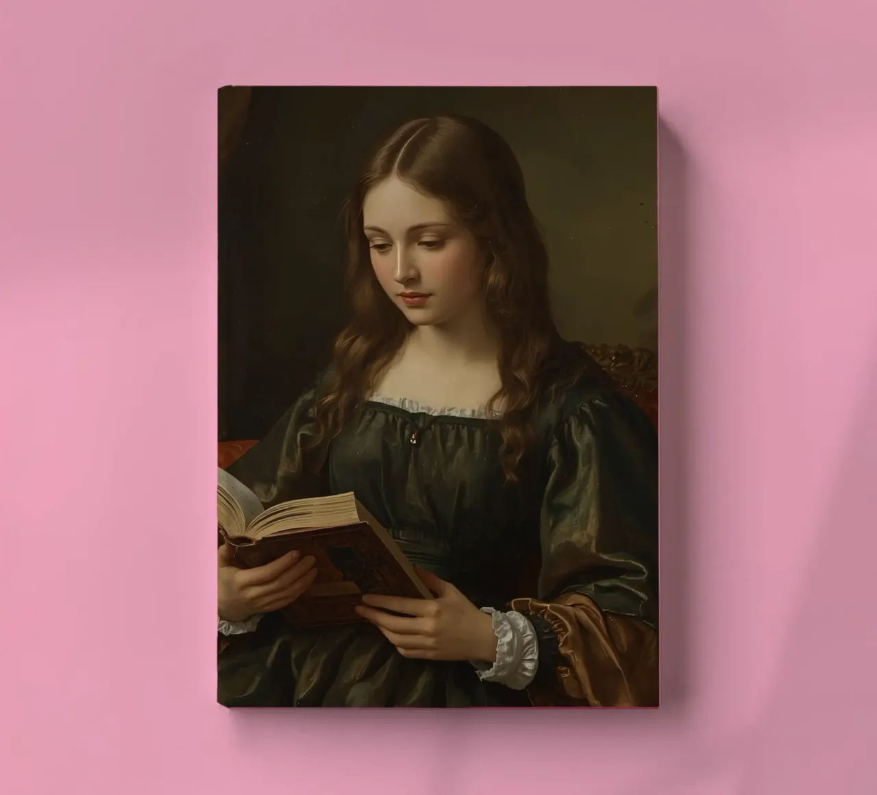 Giovane ragazza intenta a leggere un libro in una stanza elegante diario da DesignDoodle