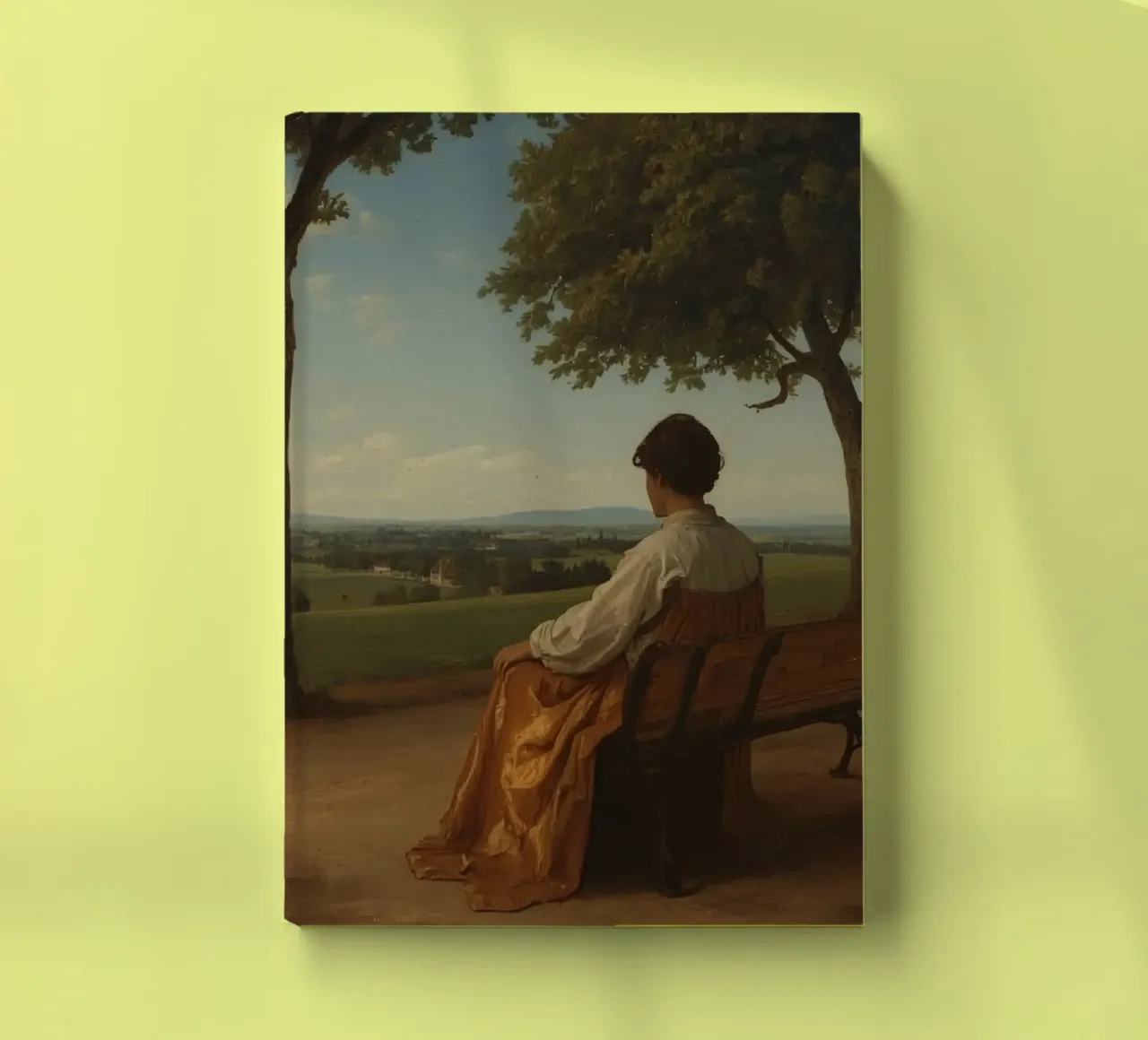 man seated on a bench overlooking a picturesque landscape notebook by DesignDoodle