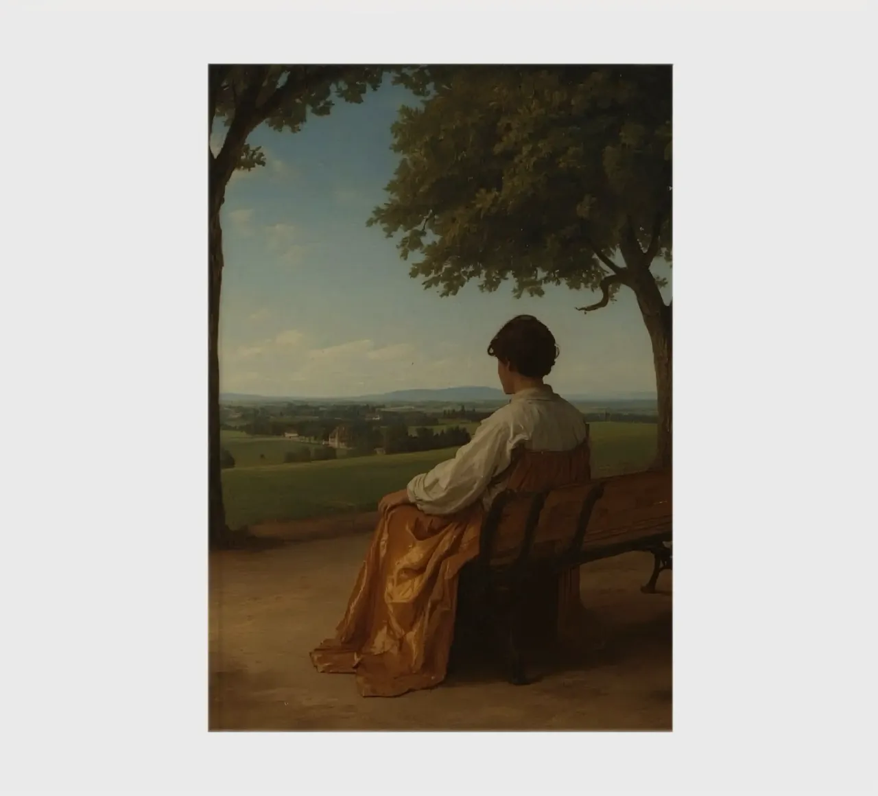 man seated on a bench overlooking a picturesque landscape notebook by DesignDoodle