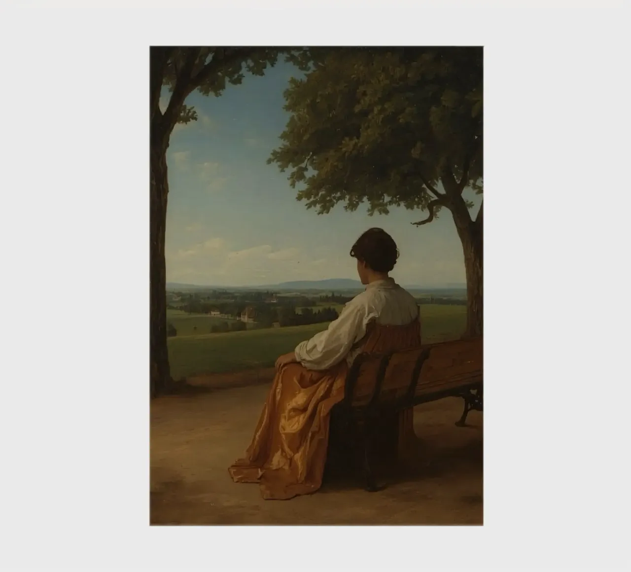 man seated on a bench overlooking a picturesque landscape notebook by DesignDoodle