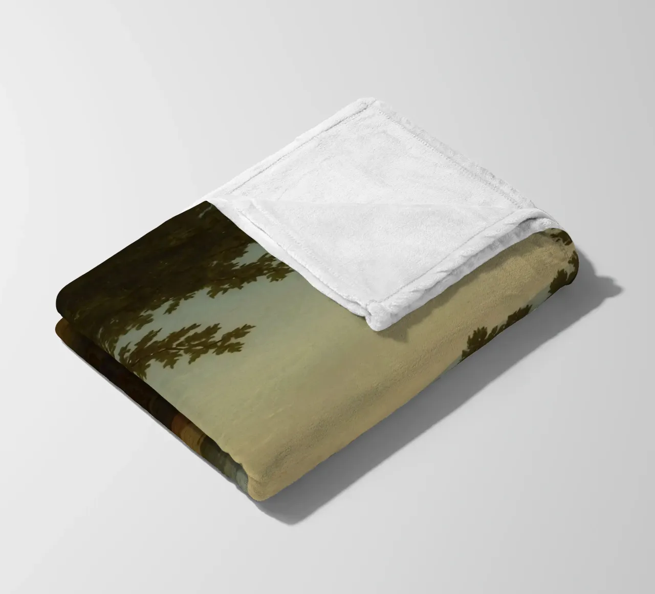 man seated on a stone bench reflecting on a landscape fleece blanket by DesignDoodle