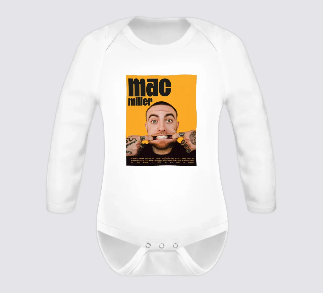 Facce sorridenti e divertenti Mac Miller body neonato maniche lunghe da softseilish