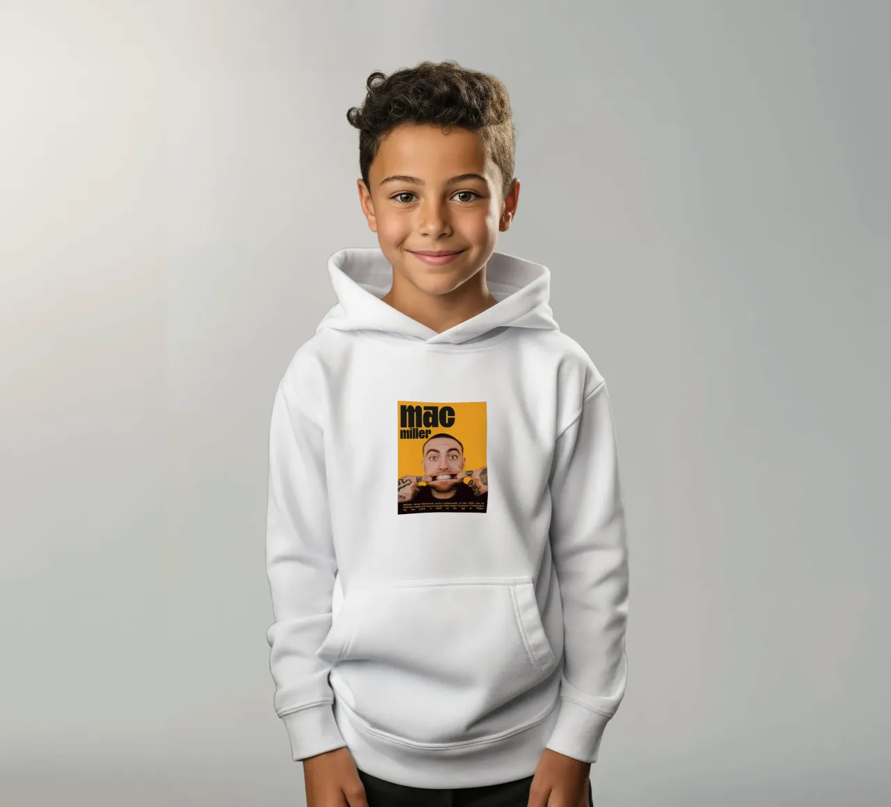 Facce sorridenti e divertenti Mac Miller felpa bambino con cappuccio da softseilish