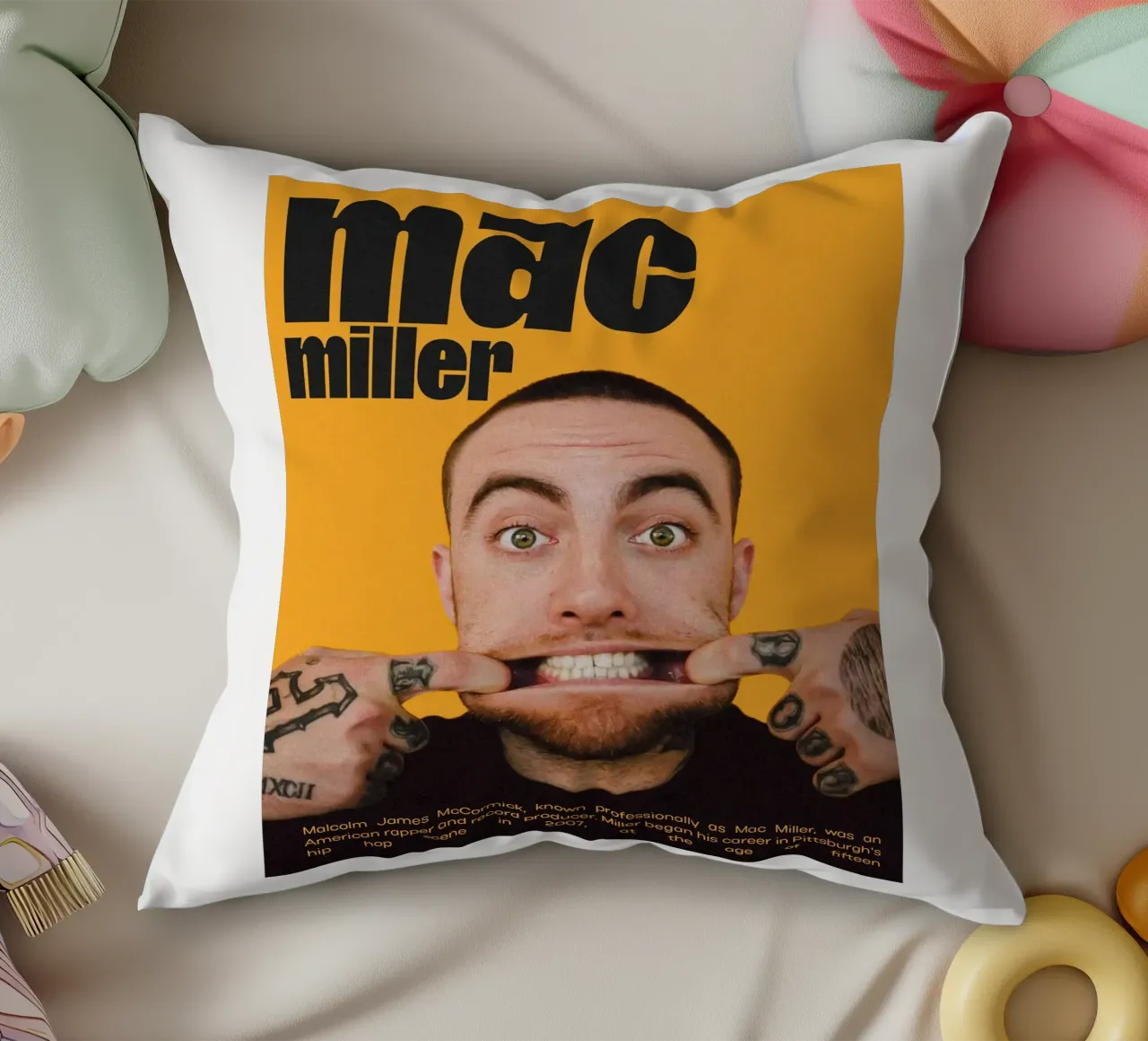 Facce sorridenti e divertenti Mac Miller cuscino da softseilish