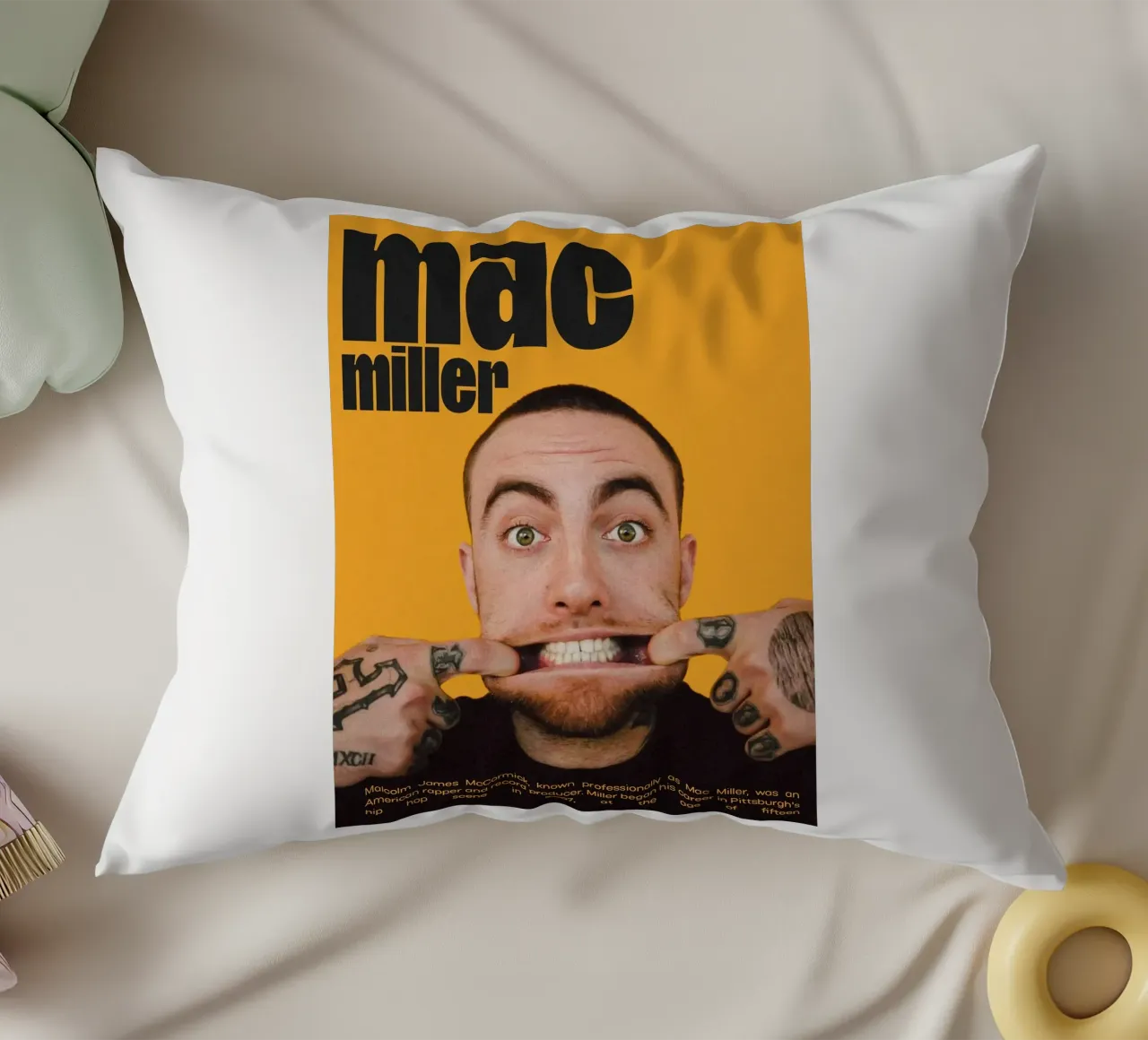 Facce sorridenti e divertenti Mac Miller cuscino da softseilish