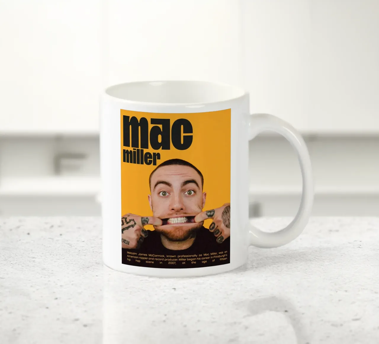Facce sorridenti e divertenti Mac Miller tazza in ceramica da softseilish