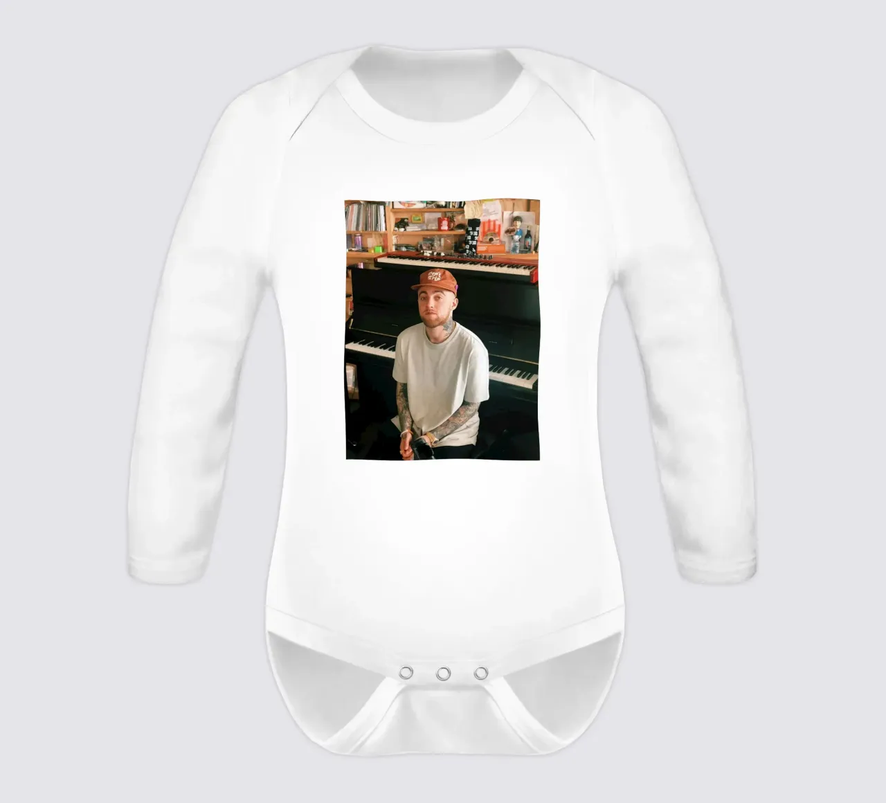 Ritratto di Mac Miller in stile pianoforte body neonato maniche lunghe da softseilish