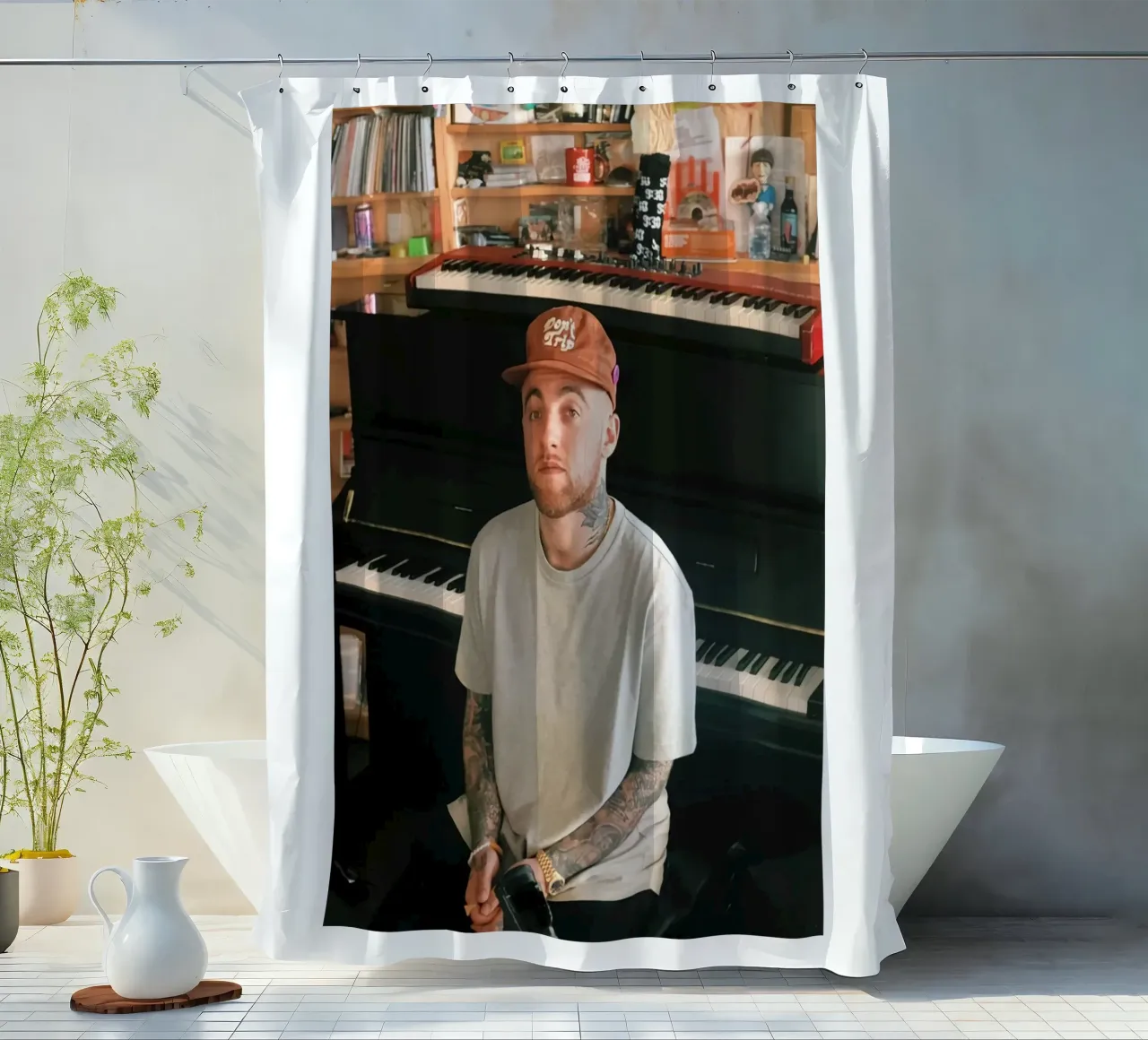 Ritratto di Mac Miller in stile pianoforte tenda da doccia da softseilish