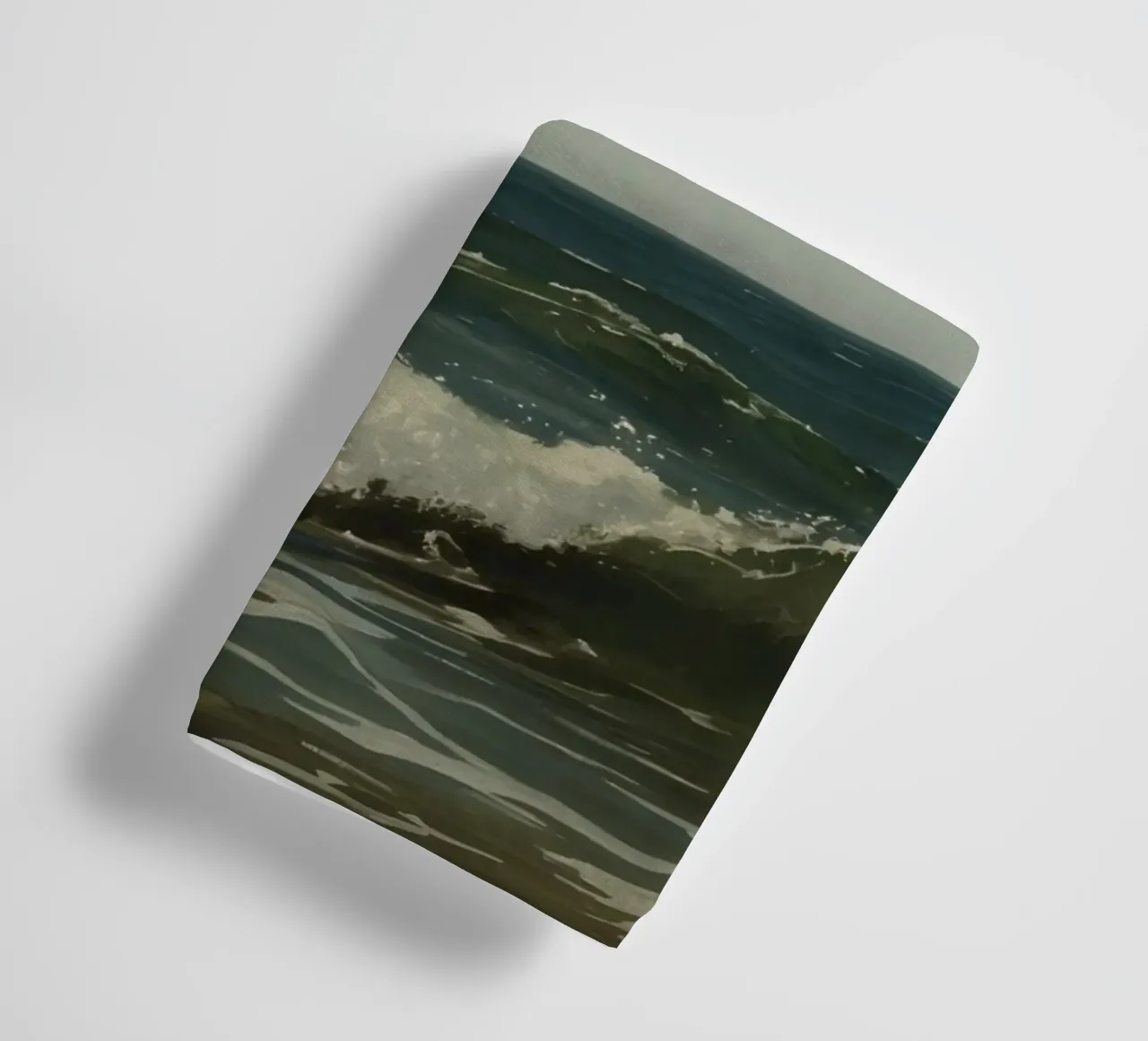 Seagull gliding over ocean waves under a partly cloudy sky towel by DesignDoodle