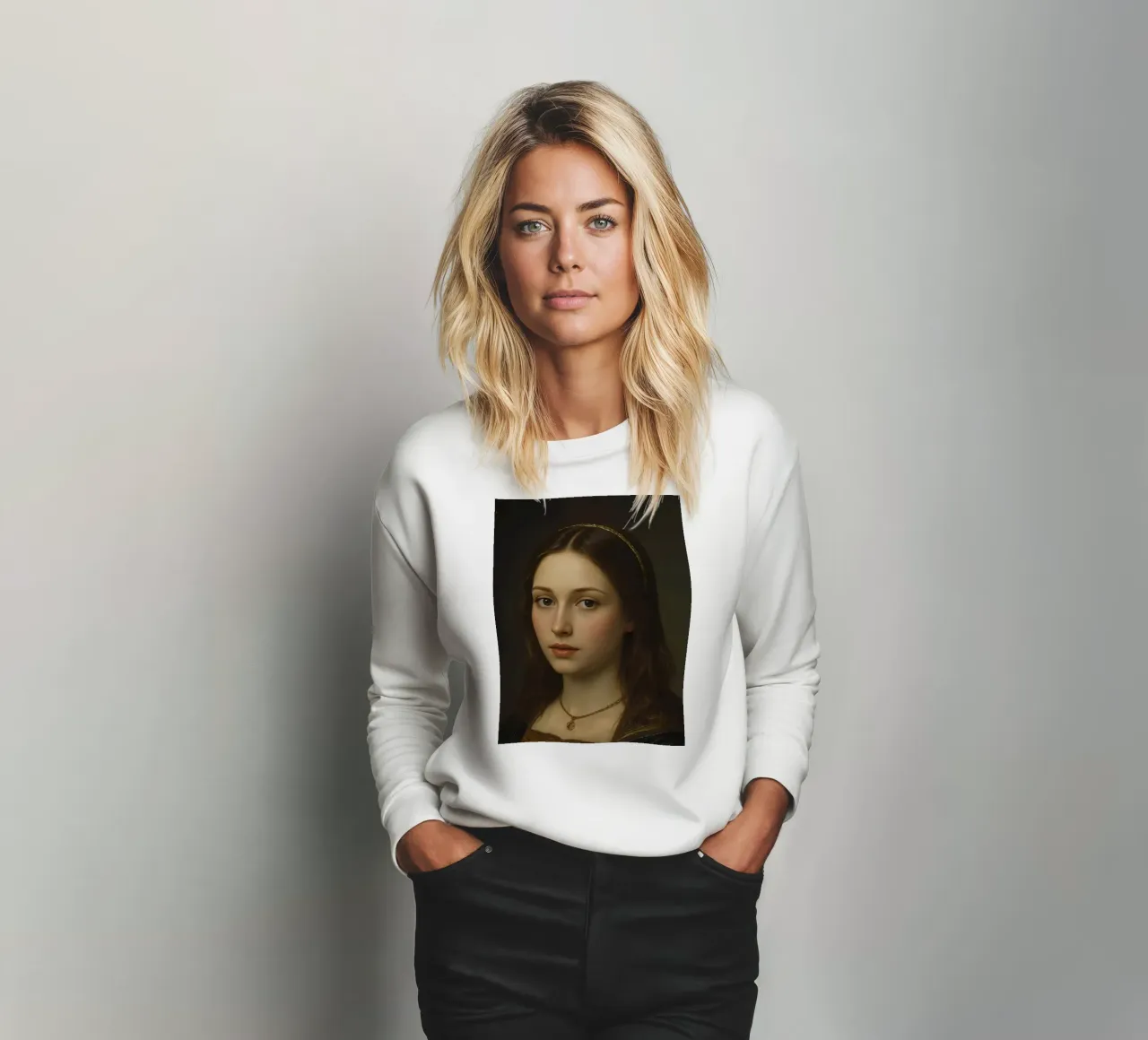 Giovane donna in stile artistico classico Espressione morbida felpa da DesignDoodle