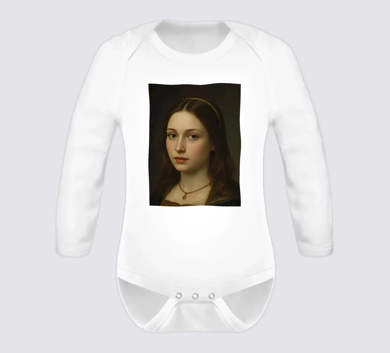 Giovane donna in stile artistico classico Espressione morbida body neonato maniche lunghe da DesignDoodle