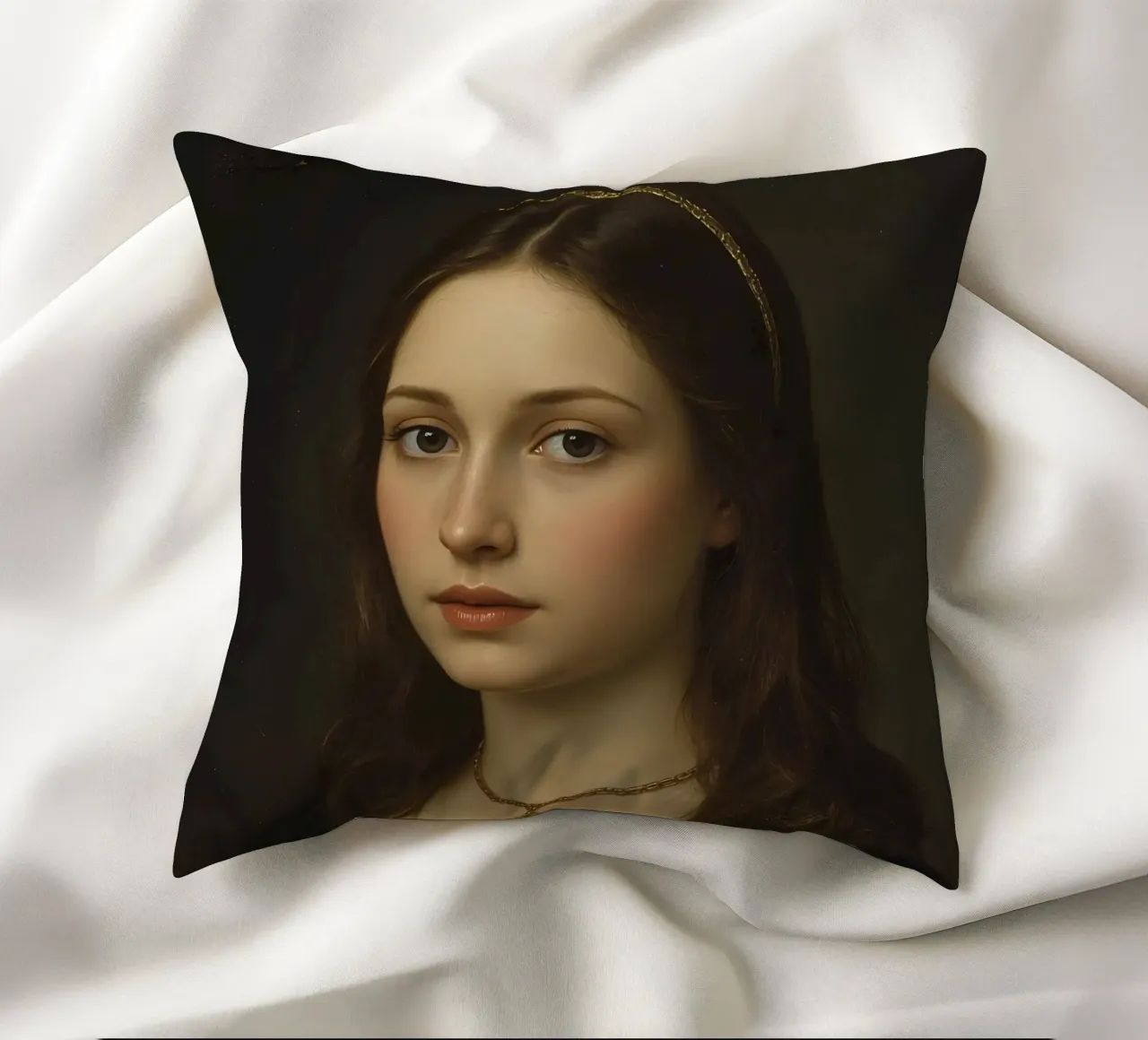Giovane donna in stile artistico classico Espressione morbida cuscino da DesignDoodle