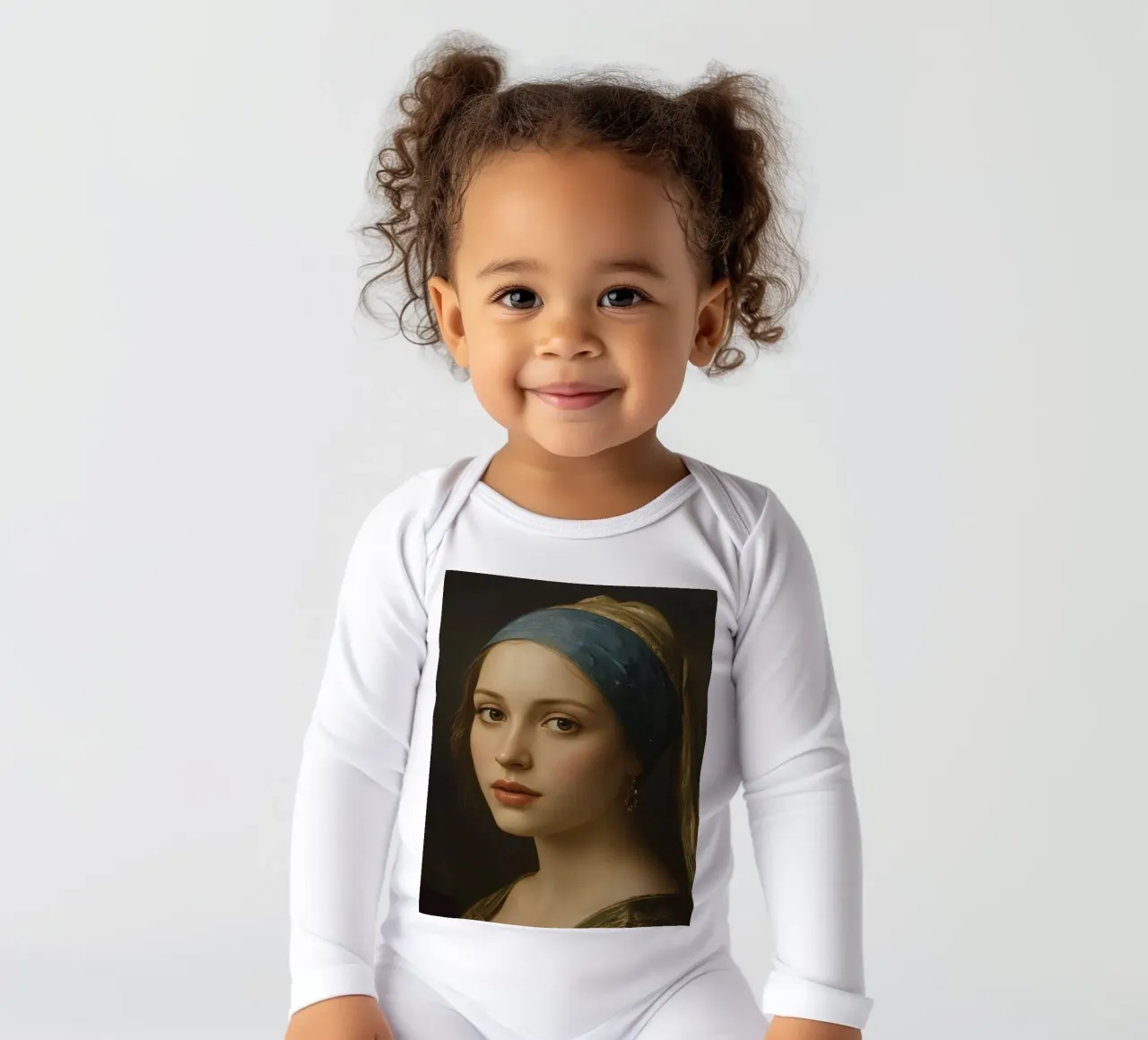 Jonge Vrouw in Hoofddoek met Zachte uitdrukking & Rustige blik babyrompertje lange mouwen van DesignDoodle