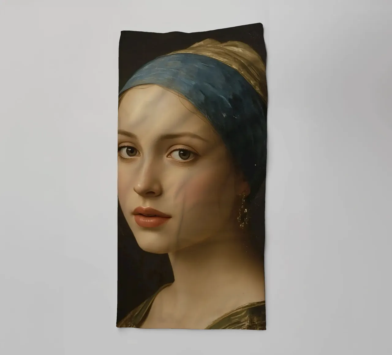 Young Woman in Headscarf with Soft expression & Calm look towel by DesignDoodle