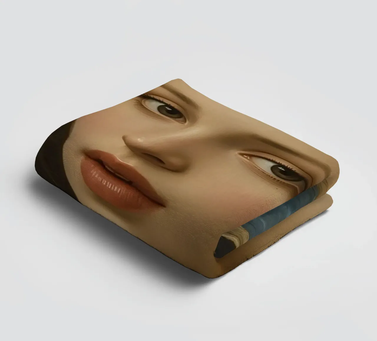 Young Woman in Headscarf with Soft expression & Calm look towel by DesignDoodle