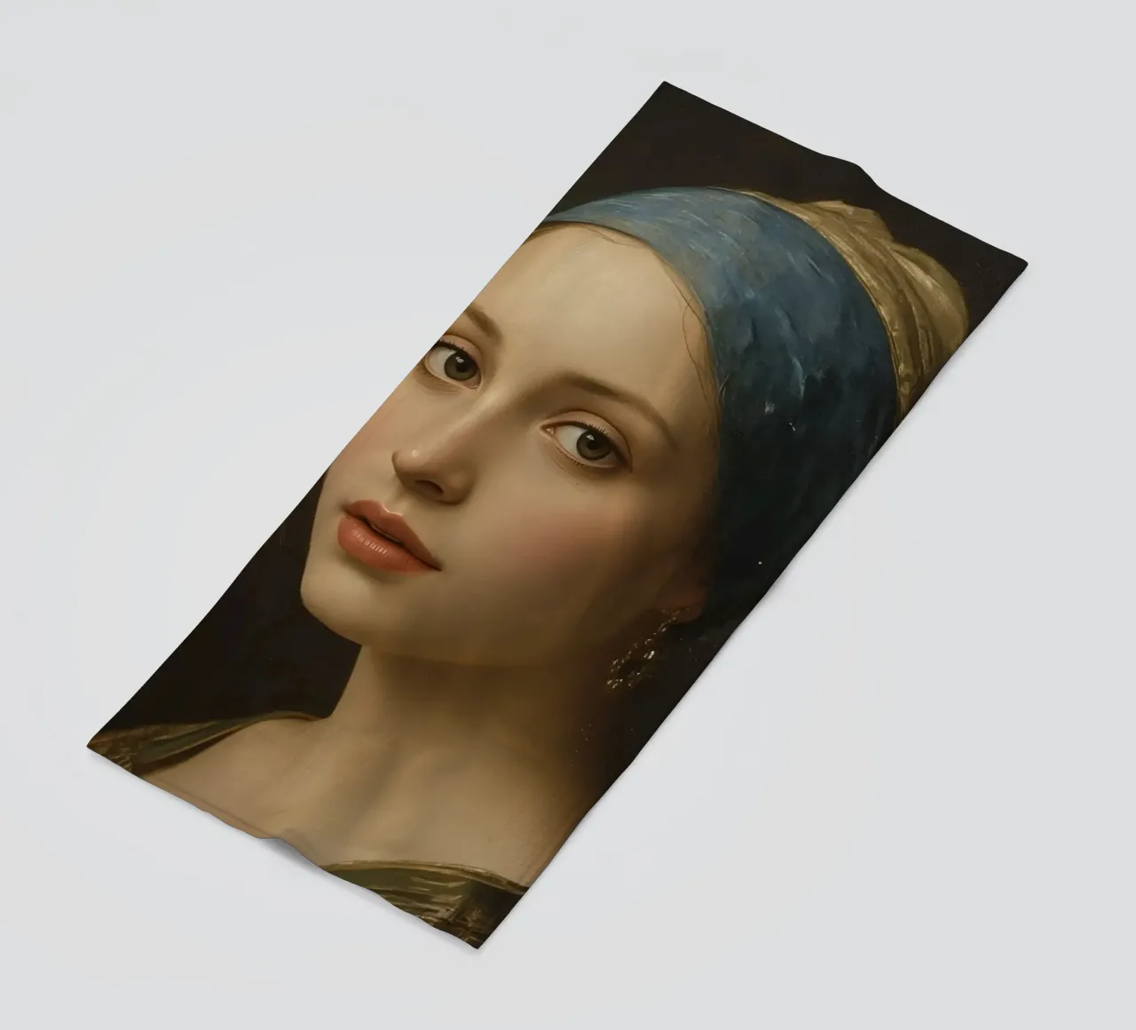 Giovane donna con il foulard con espressione dolce e sguardo calmo telo mare da DesignDoodle