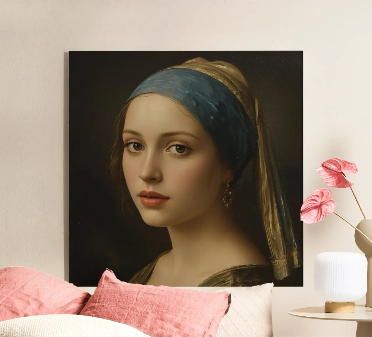 Giovane donna con il foulard con espressione dolce e sguardo calmo plexiglass da DesignDoodle