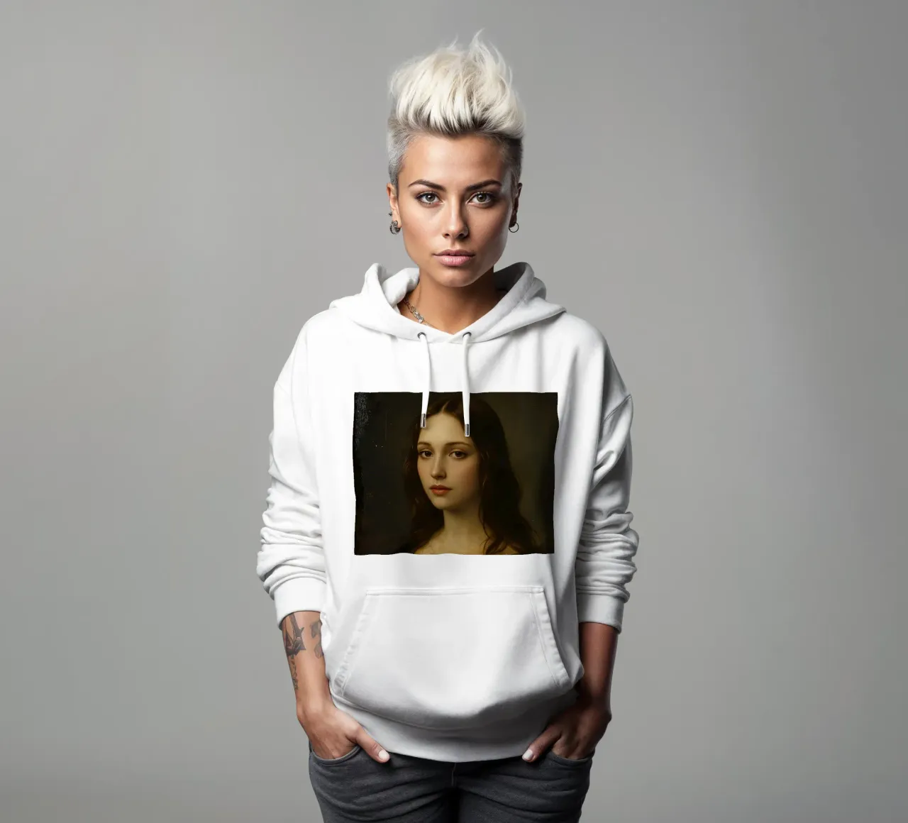 Ritratto classico di una giovane donna dal volto delicato felpa con cappuccio da DesignDoodle