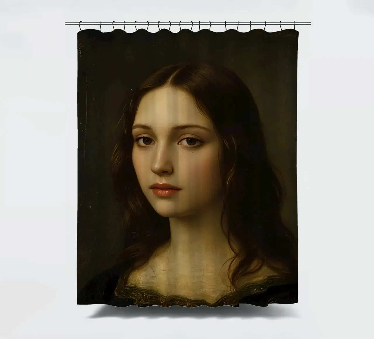 Ritratto classico di una giovane donna dal volto delicato tenda da doccia da DesignDoodle