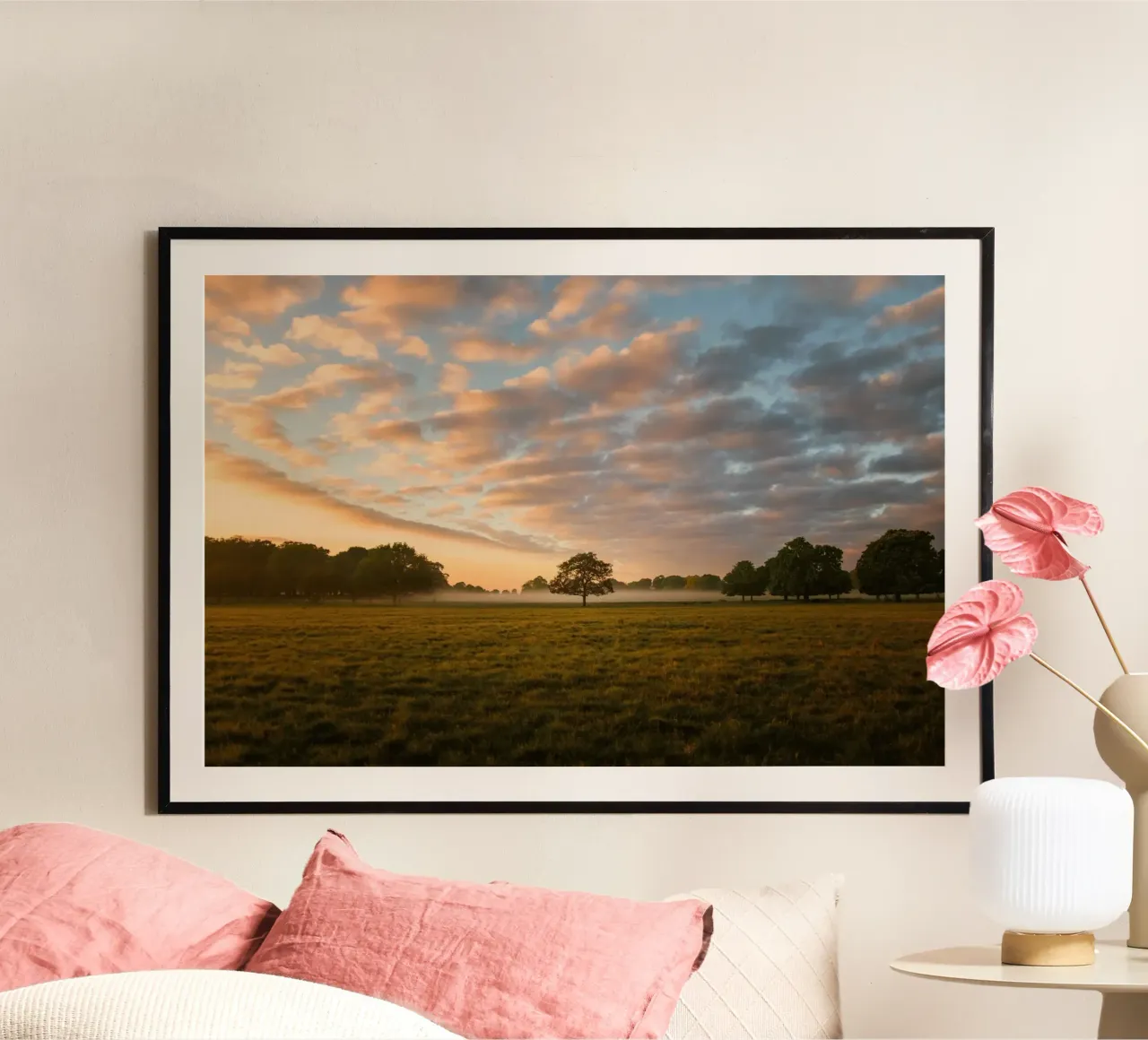 sunlight trees open space poster con telaio in plastica da animal story home