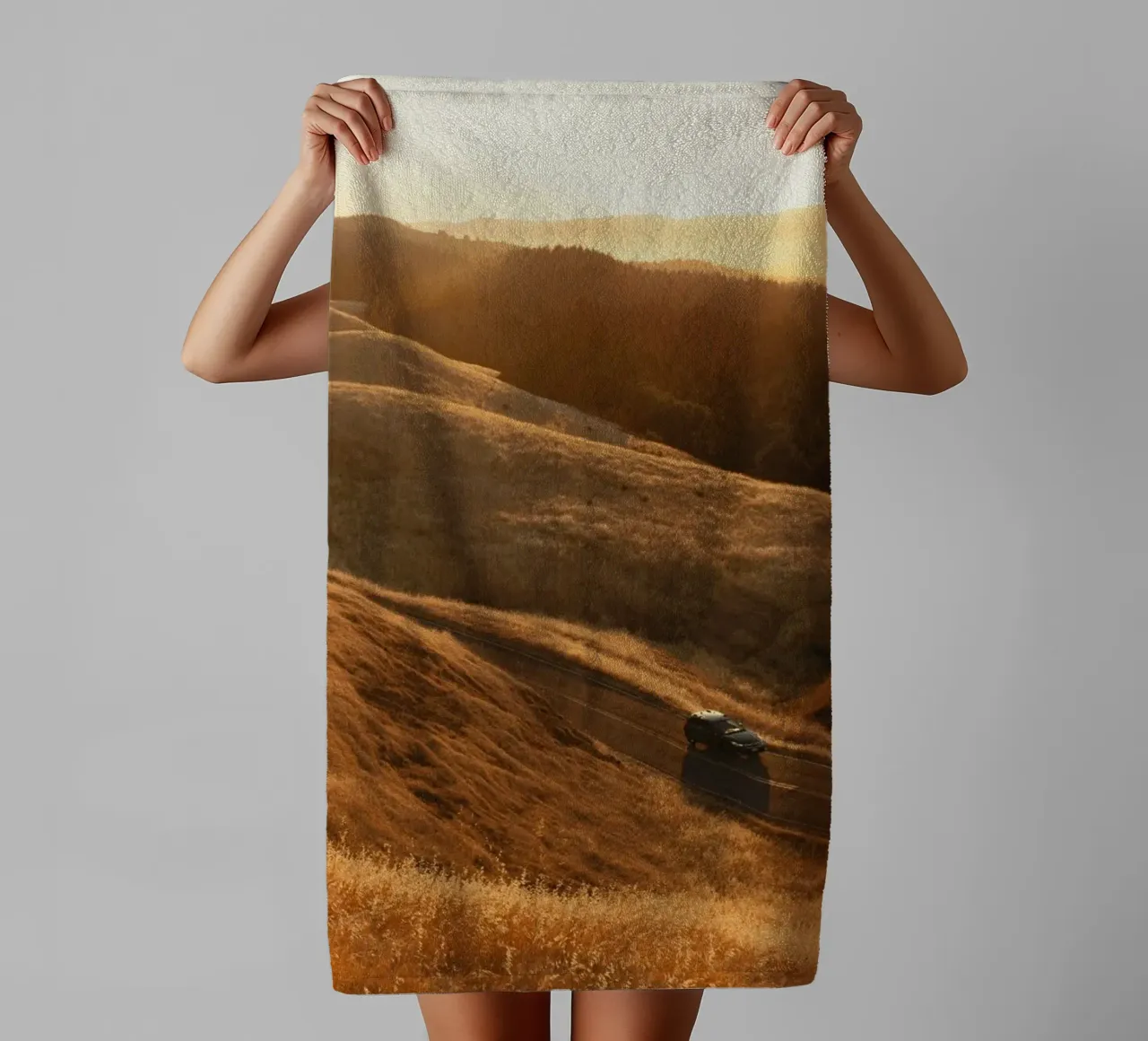 golden light landscape sky towel by cofa home