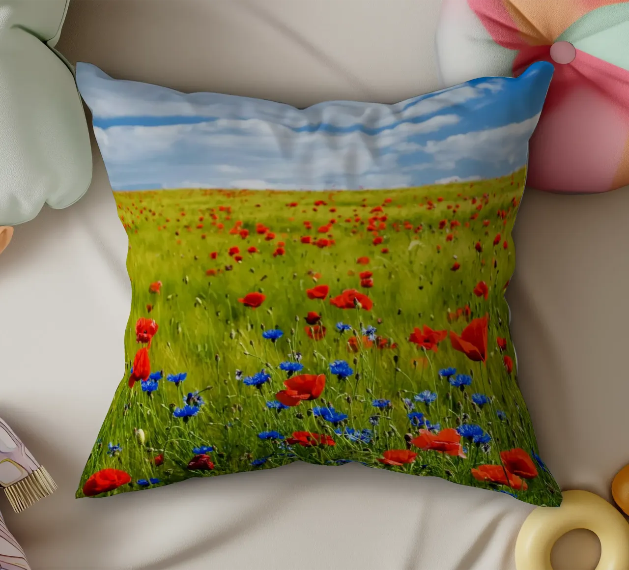 wildflowers poppies cuscino da cofa home