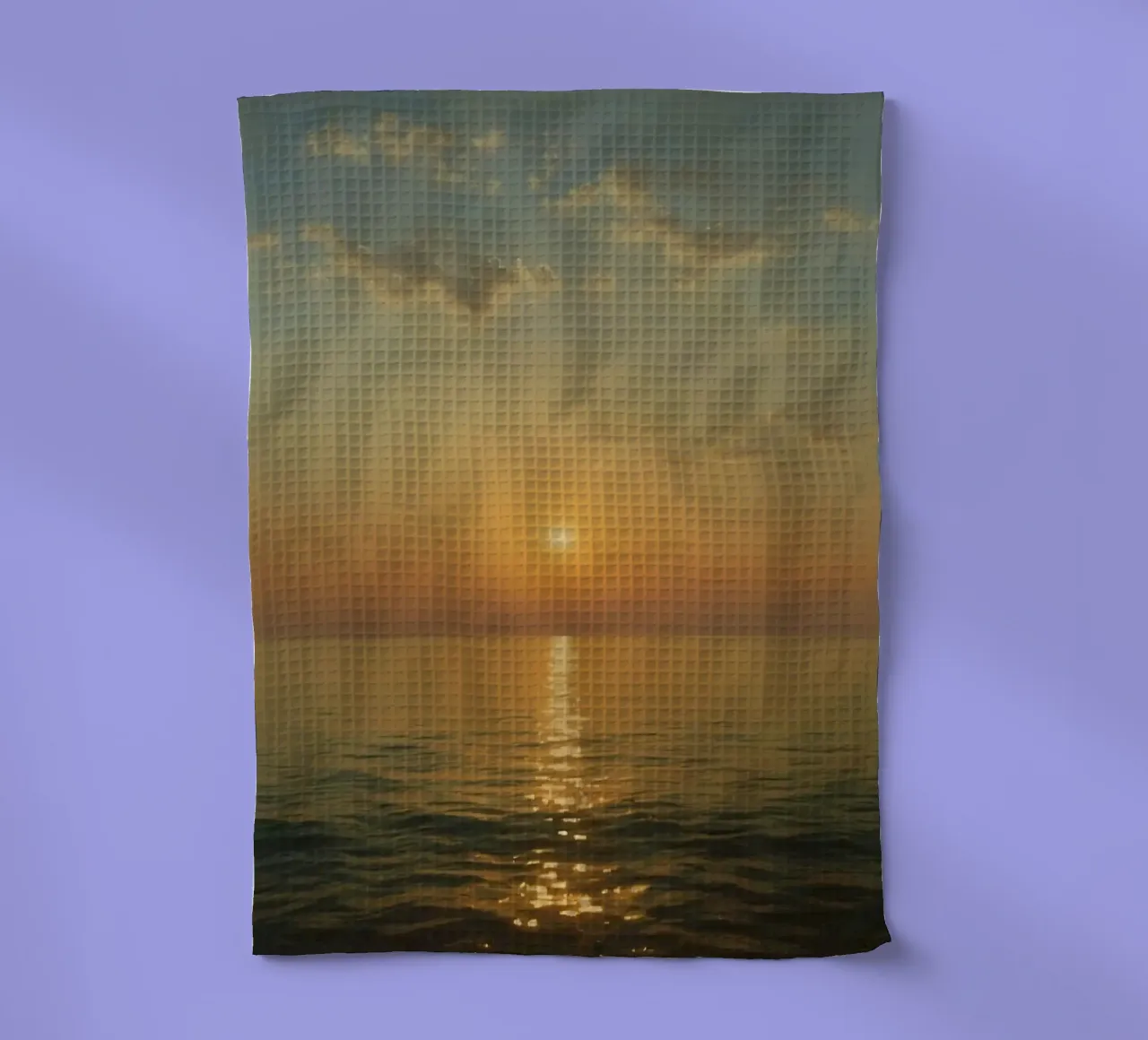 Tramonto sulle acque calme dell'oceano con riflessi dorati canovaccio da cucina da DesignDoodle