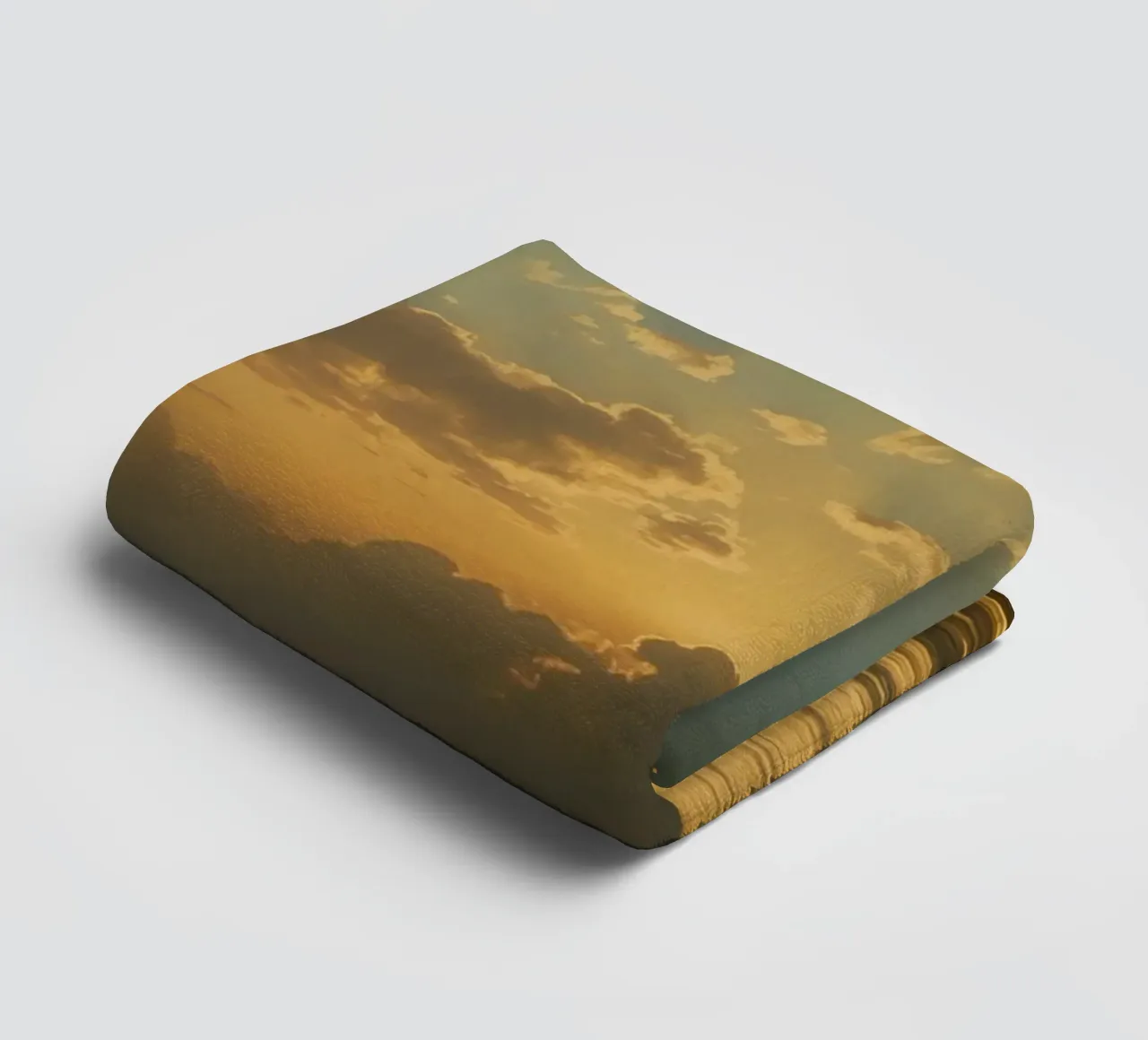 Sunset over calm waters with distant sailboat on the horizon towel by DesignDoodle