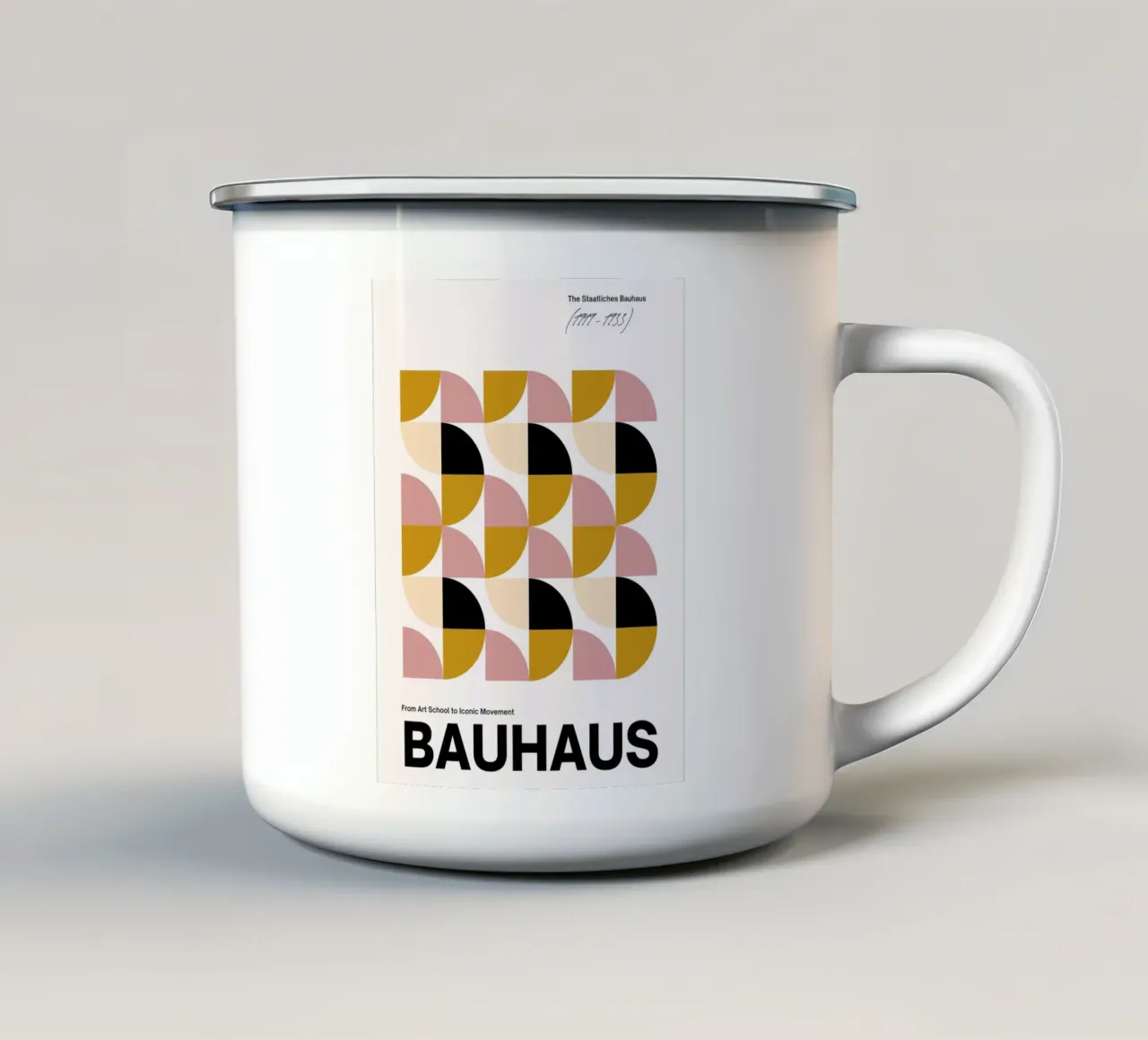Bauhaus Modular – Soft Color Geometry enamel mug by Casa Calm