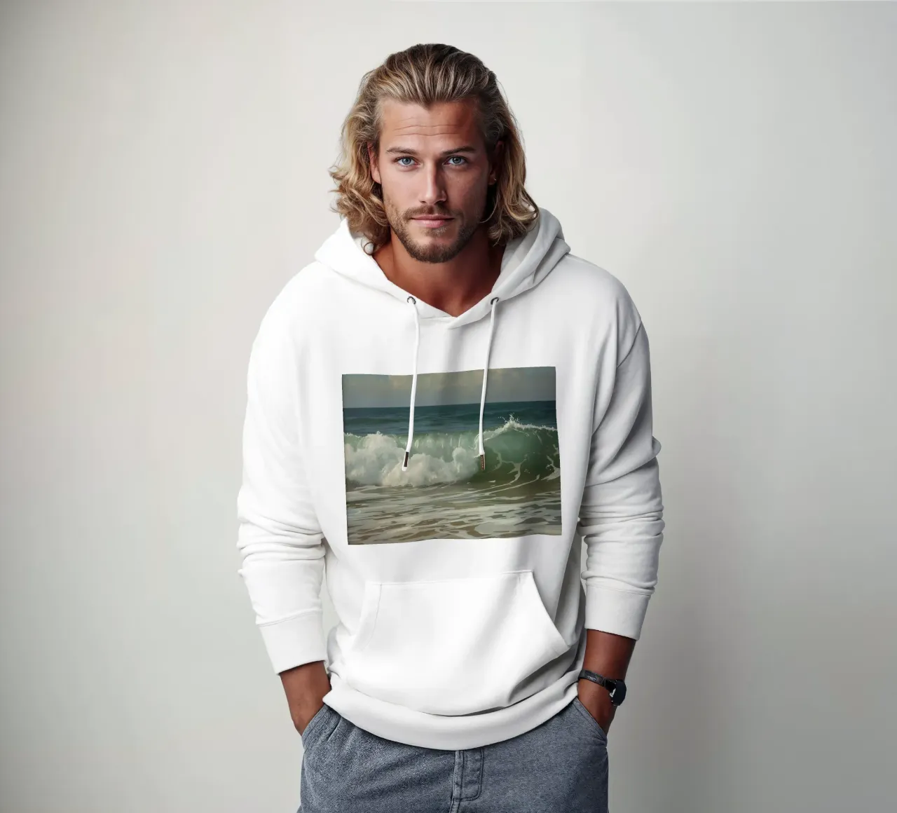 Le onde dell'oceano si infrangono sulla riva sotto un cielo limpido felpa con cappuccio da DesignDoodle