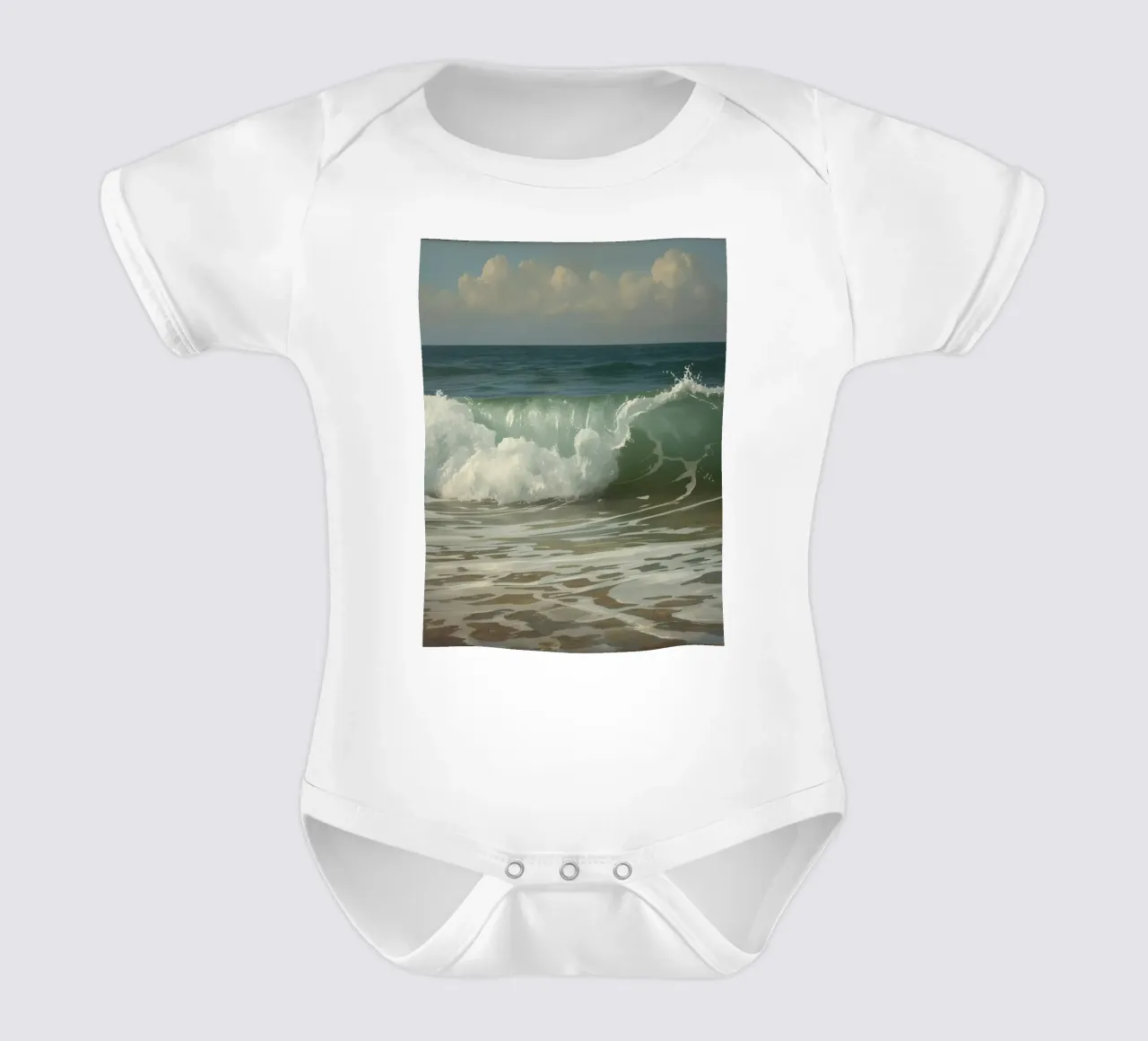 Le onde dell'oceano si infrangono sulla riva sotto un cielo limpido body neonato maniche corte da DesignDoodle