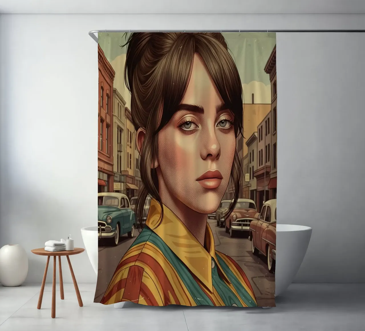 Billie Eilish vintage shower curtain by Lembayung art