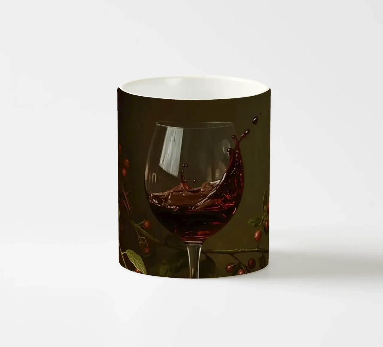 Spruzzi di vino rosso in un bicchiere circondato da bacche mature tazza in ceramica da DesignDoodle