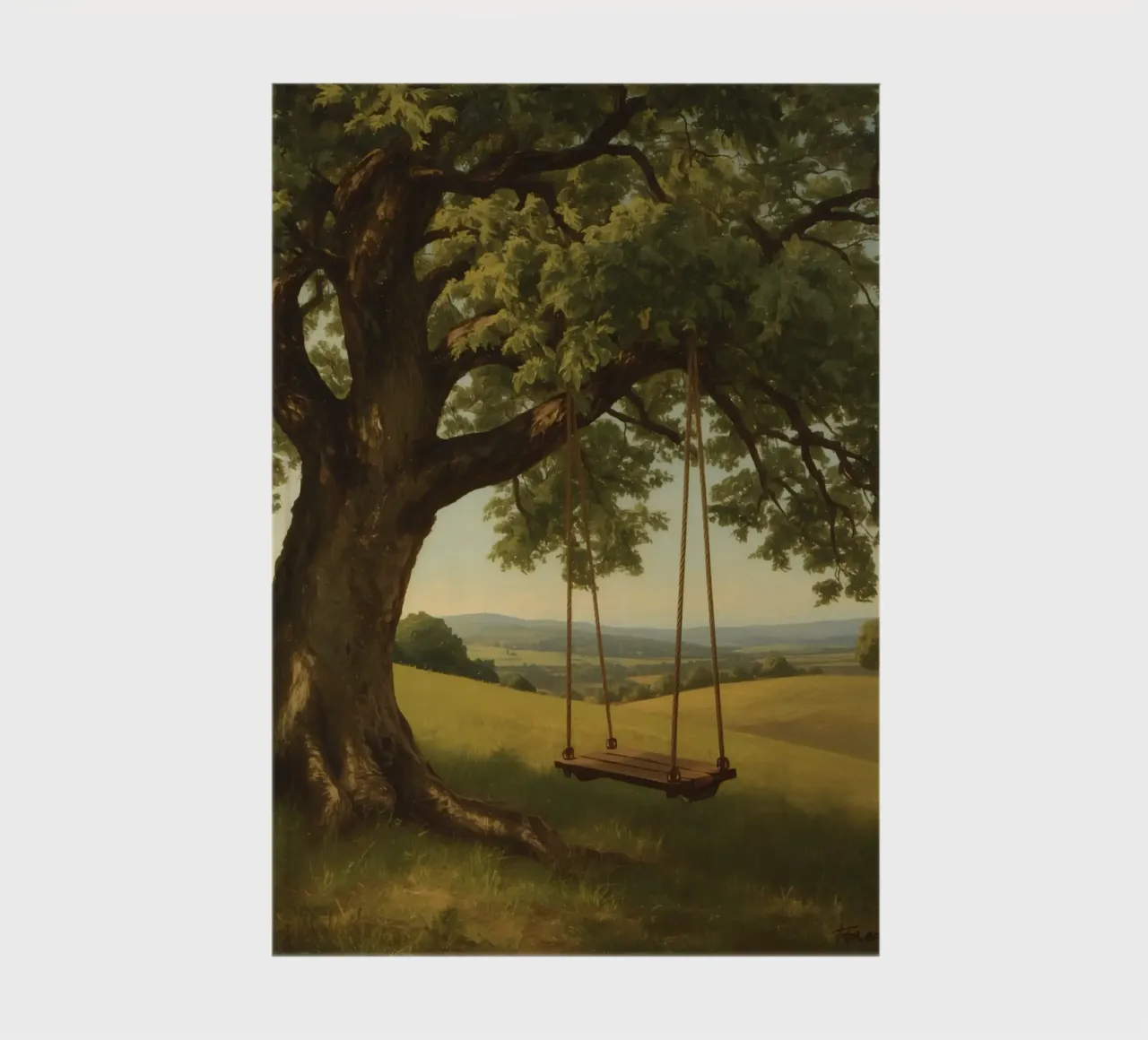 Swing hanging from a large tree overlooking rolling hills notebook by DesignDoodle