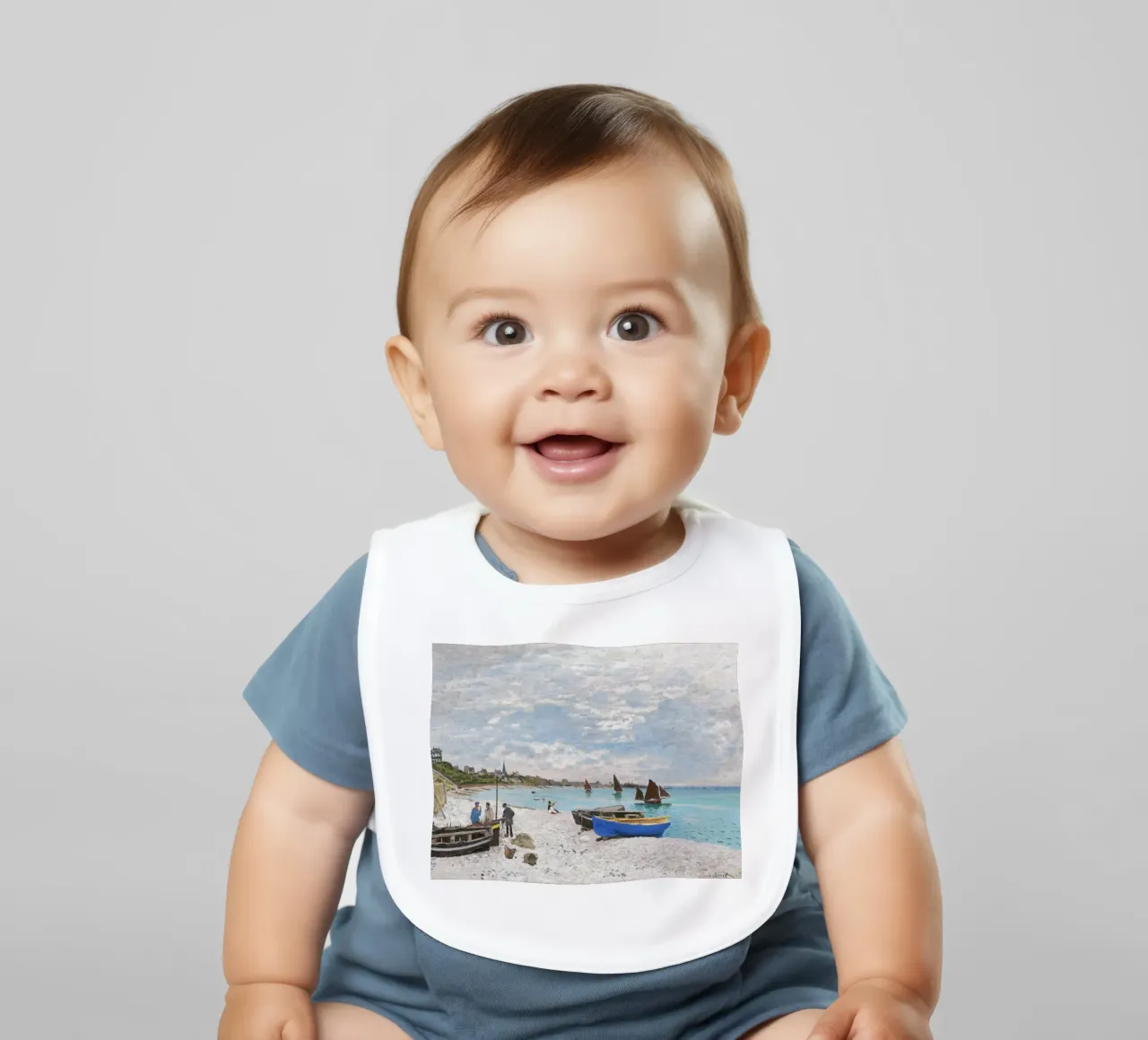 The Beach at Sainte-Adresse (1867) by Claude Monet baby bib by Monet Art Prints