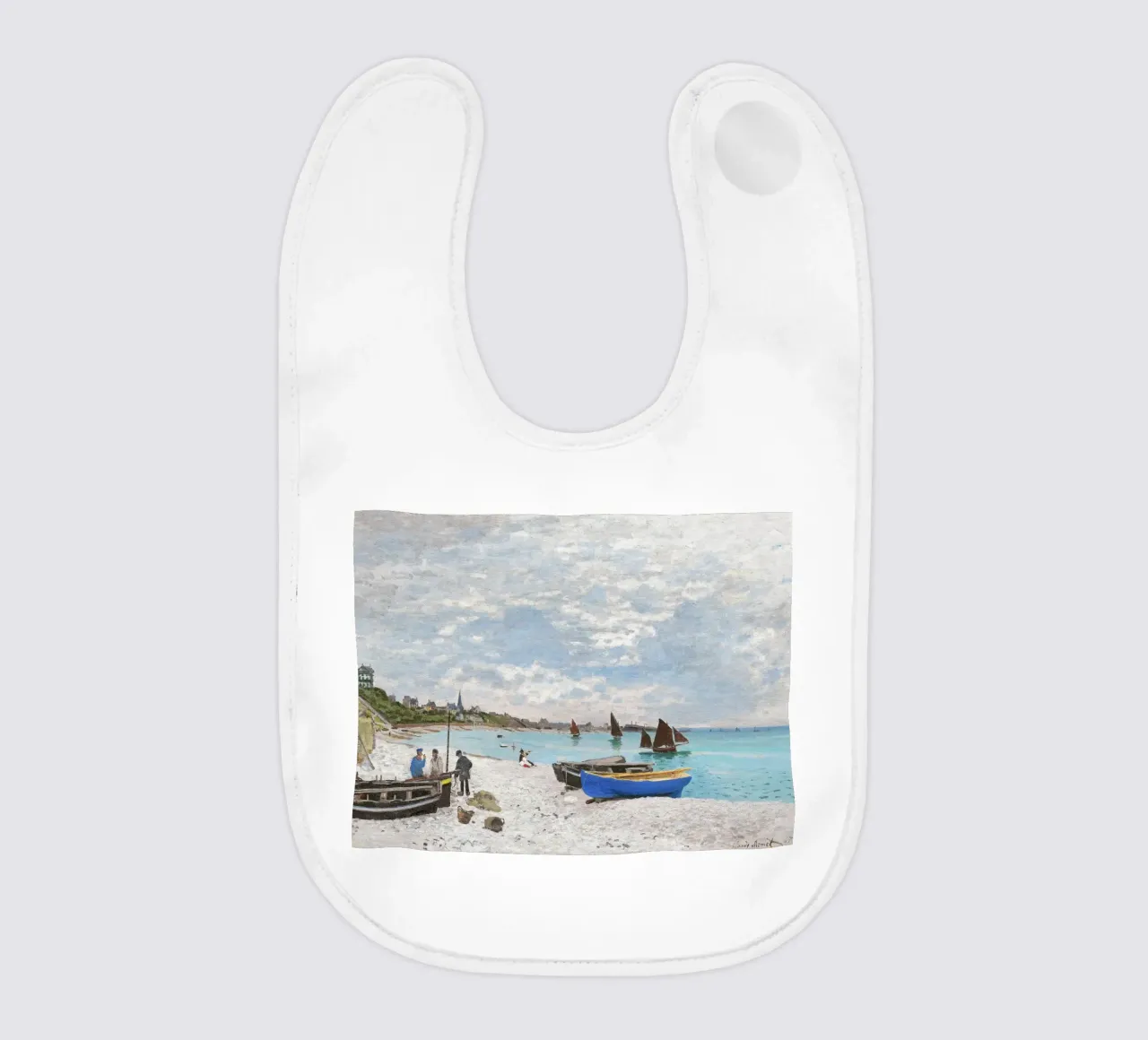 The Beach at Sainte-Adresse (1867) by Claude Monet baby bib by Monet Art Prints