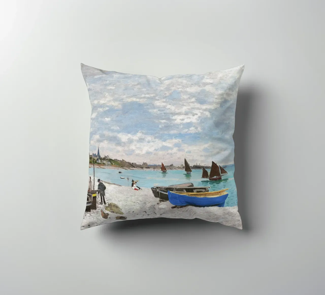 La spiaggia di Sainte-Adresse (1867) di Claude Monet cuscino da Monet Art Prints