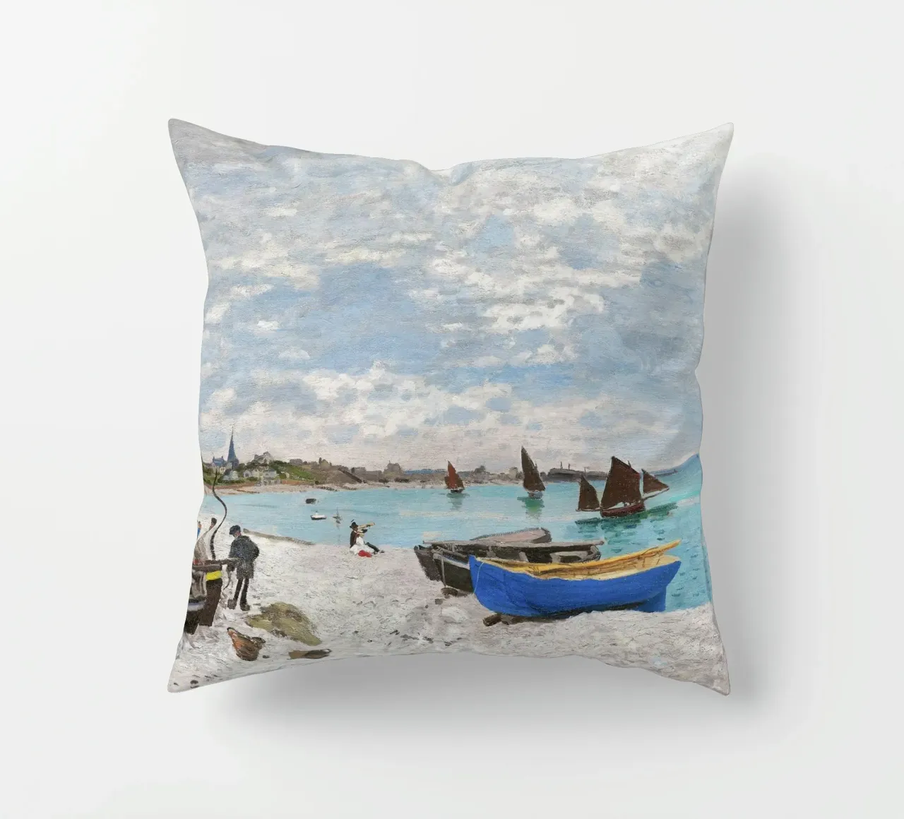 La spiaggia di Sainte-Adresse (1867) di Claude Monet cuscino da Monet Art Prints