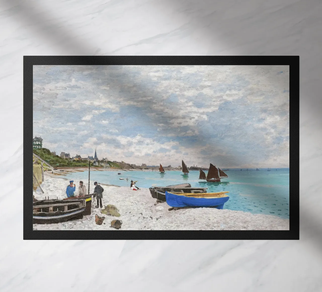 The Beach at Sainte-Adresse (1867) by Claude Monet doormat by Monet Art Prints