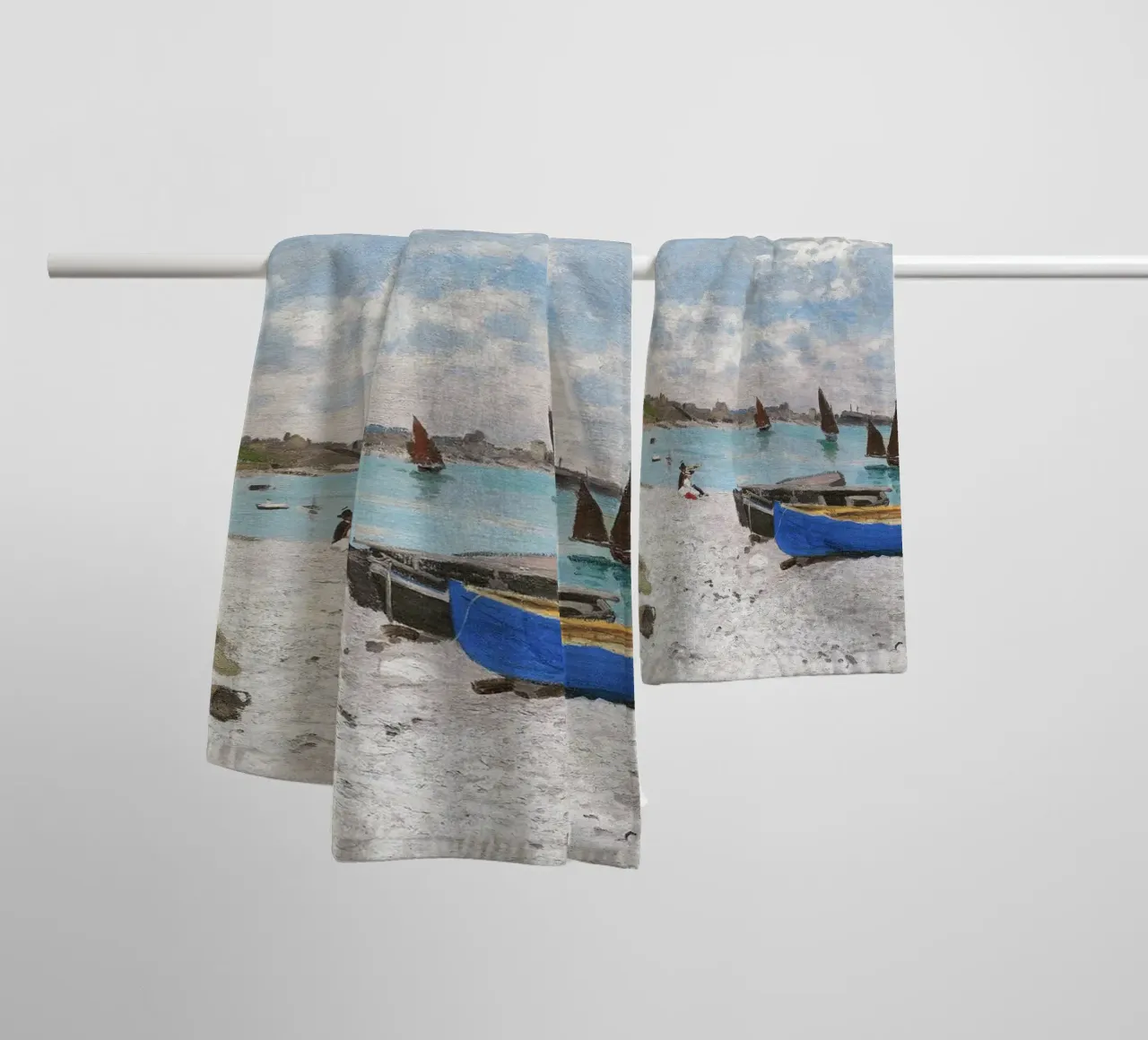 The Beach at Sainte-Adresse (1867) by Claude Monet towel by Monet Art Prints