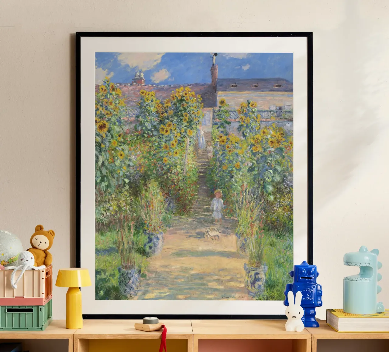 Il giardino dell'artista a Vétheuil (1881) di Claude Monet poster con telaio in alluminio da Monet Art Prints
