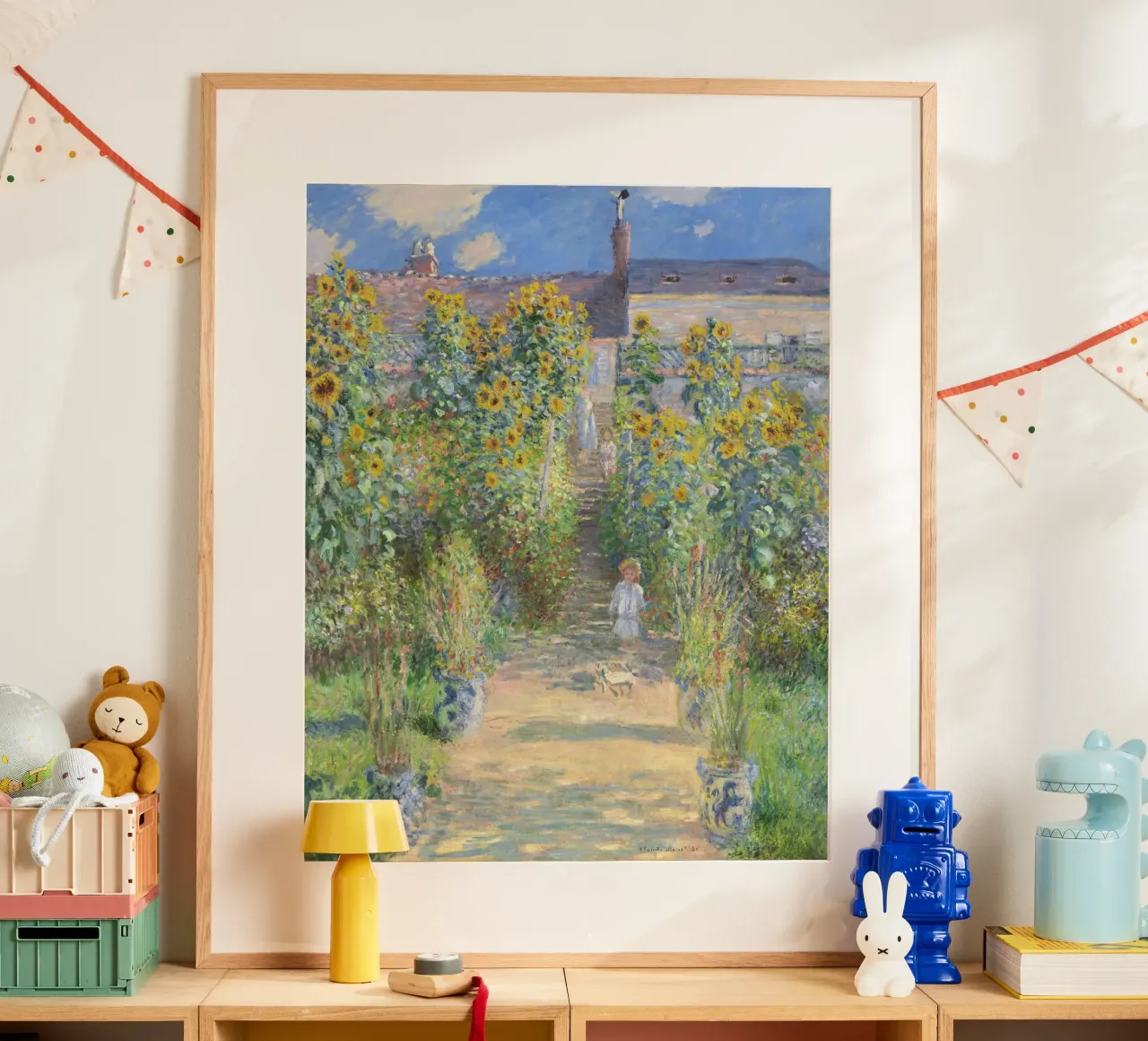 Il giardino dell'artista a Vétheuil (1881) di Claude Monet poster con telaio in alluminio da Monet Art Prints