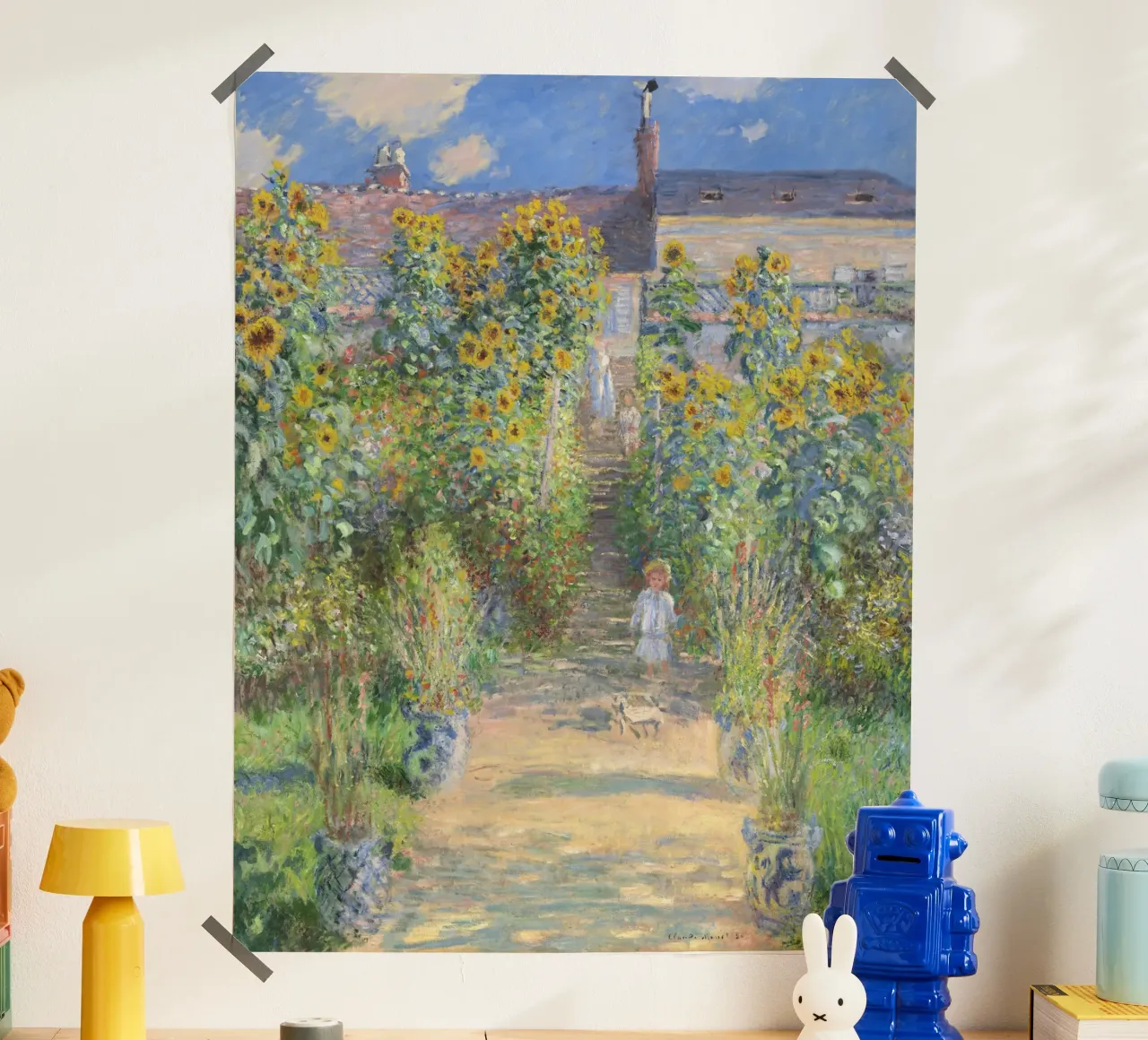 Il giardino dell'artista a Vétheuil (1881) di Claude Monet poster con telaio in alluminio da Monet Art Prints