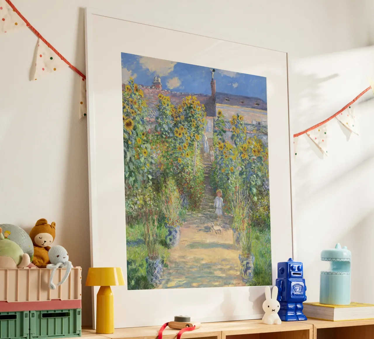 Il giardino dell'artista a Vétheuil (1881) di Claude Monet poster con telaio in alluminio da Monet Art Prints