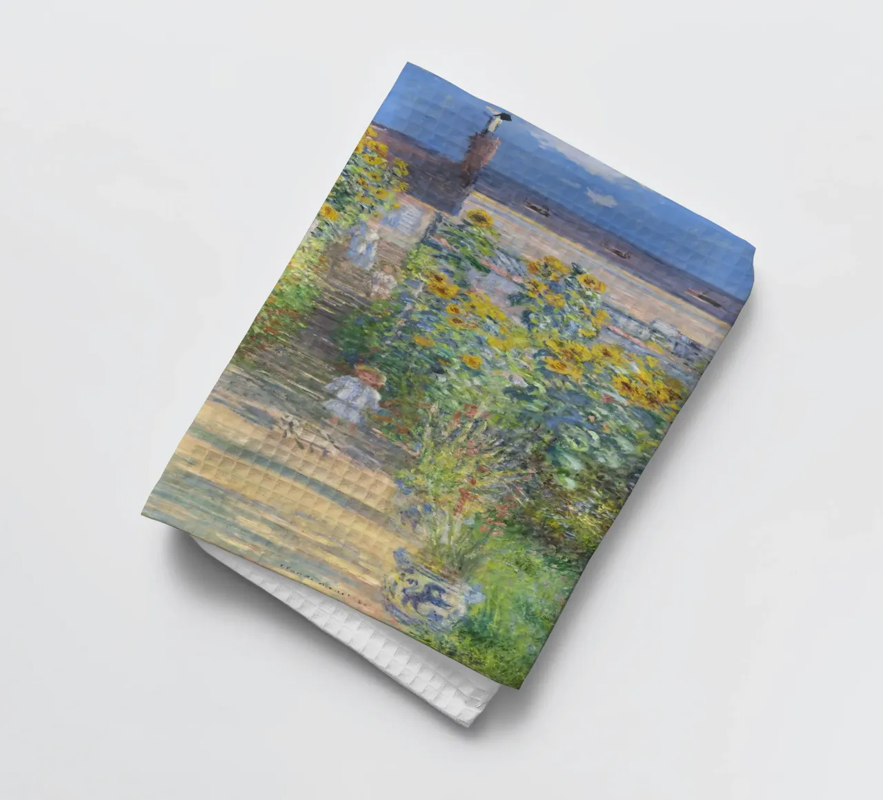 The Artist's Garden at Vétheuil (1881) by Claude Monet tea towel by Monet Art Prints