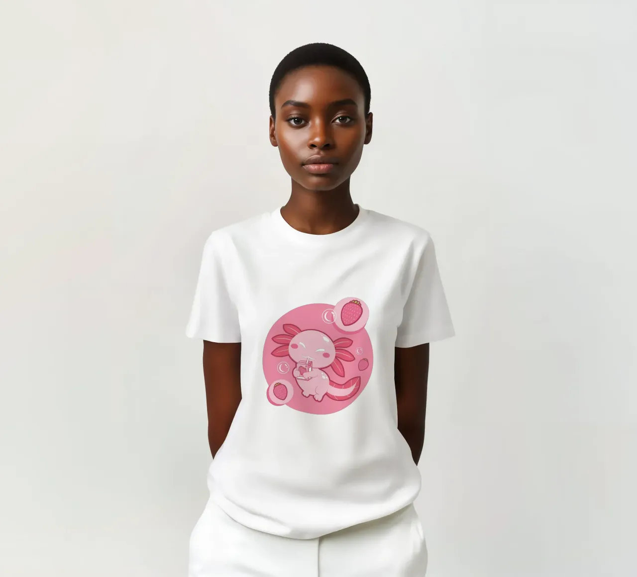 Axolotl and strawberry drink t-shirt da edsonramosart