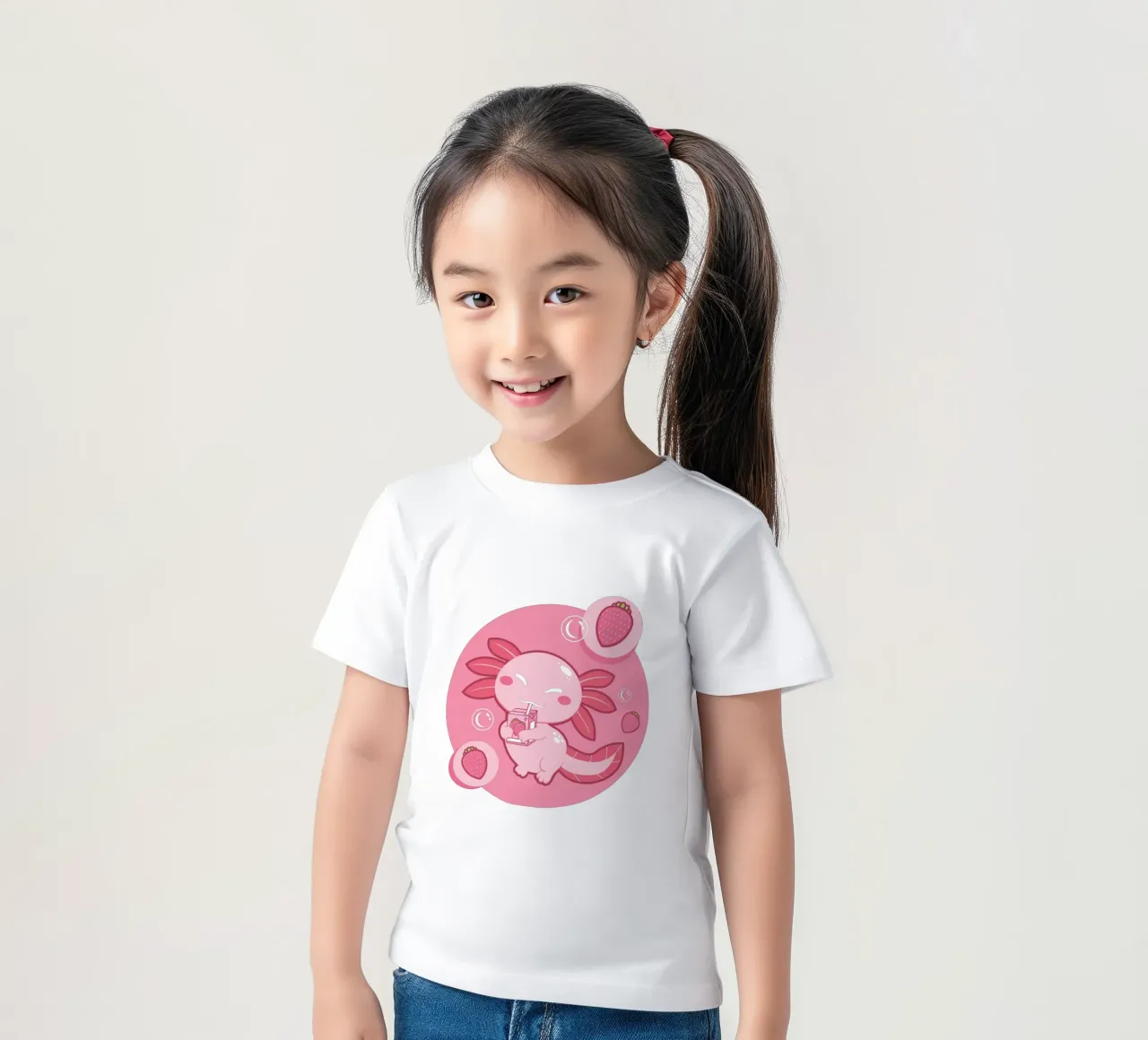 Axolotl and strawberry drink t-shirt bambini da edsonramosart