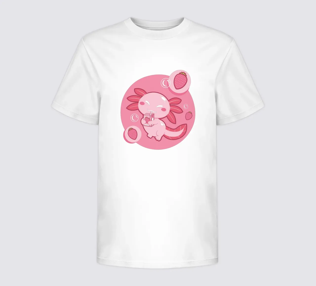 Axolotl and strawberry drink t-shirt bambini da edsonramosart